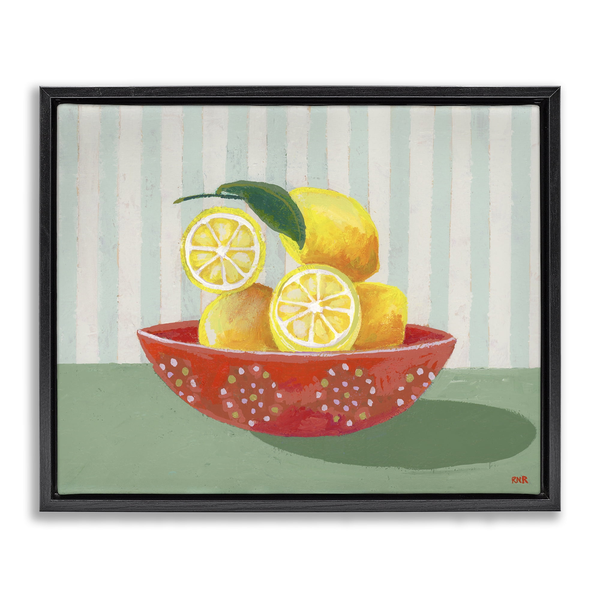 Stupell Industries Sunny Lemons in Red Bowl Black Framed Floater Canvas Wall Art, design by Rachael Reese