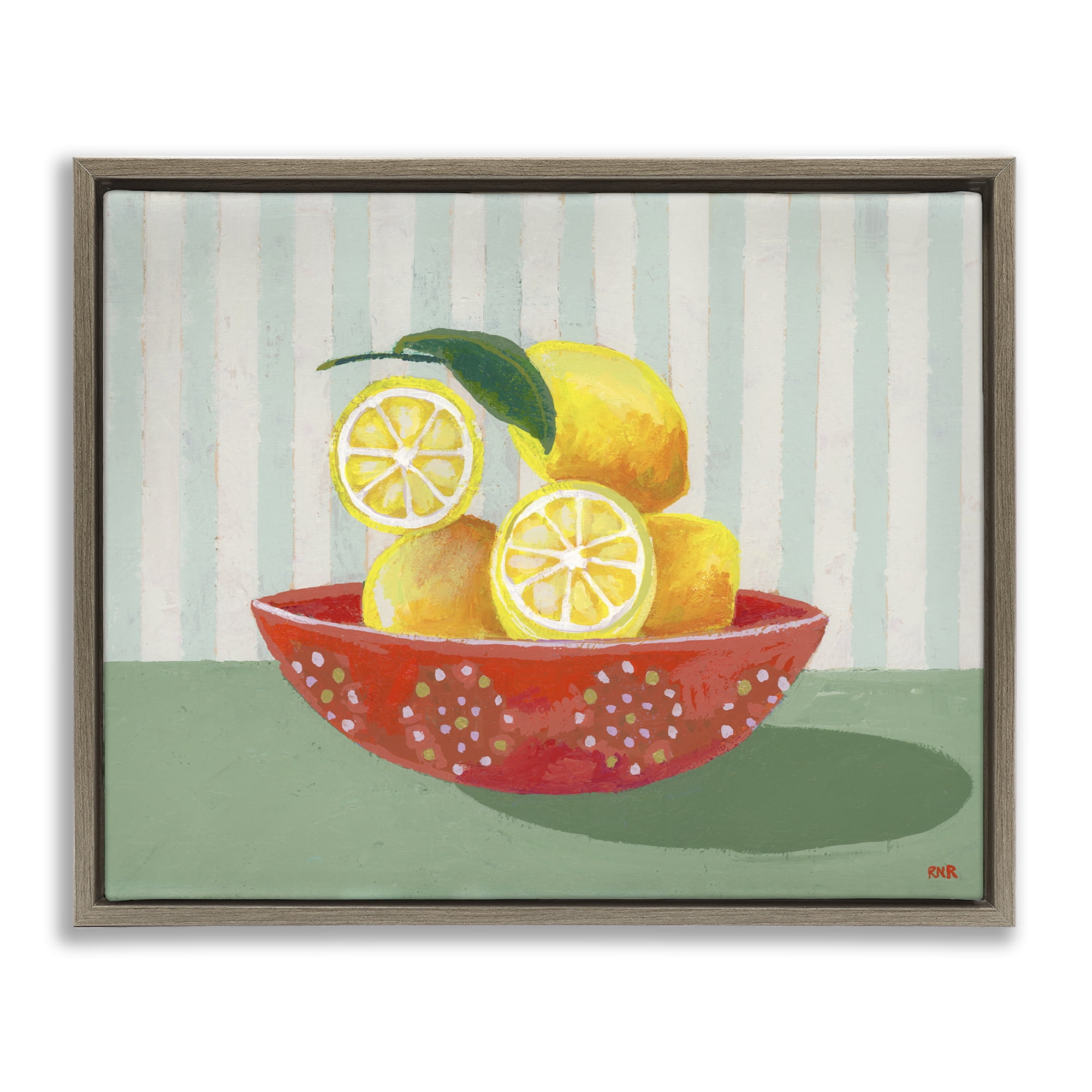 Stupell Industries Sunny Lemons in Red Bowl Brown Framed Floater Canvas Wall Art, design by Rachael Reese