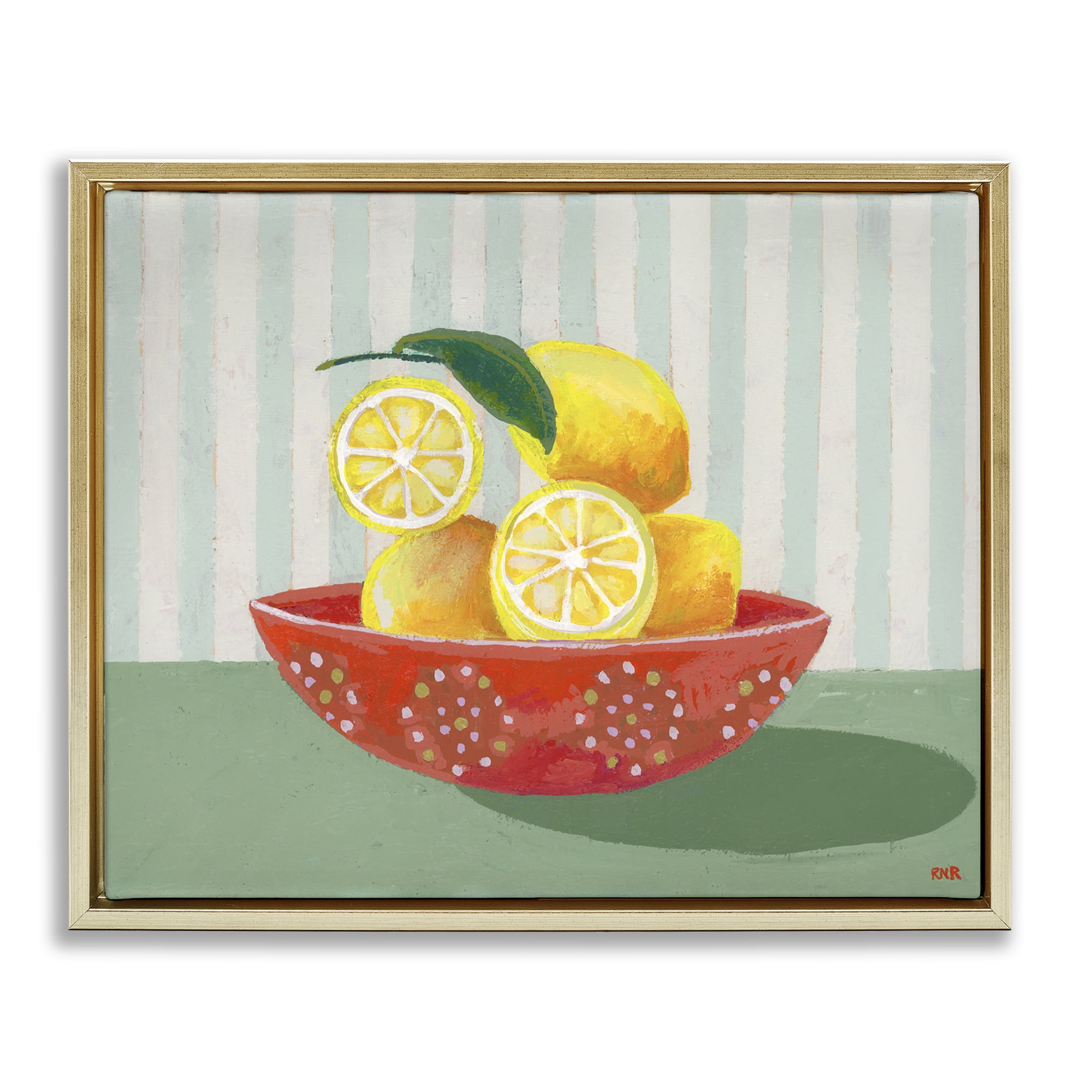 Stupell Industries Sunny Lemons in Red Bowl Gold Framed Floater Canvas Wall Art, design by Rachael Reese