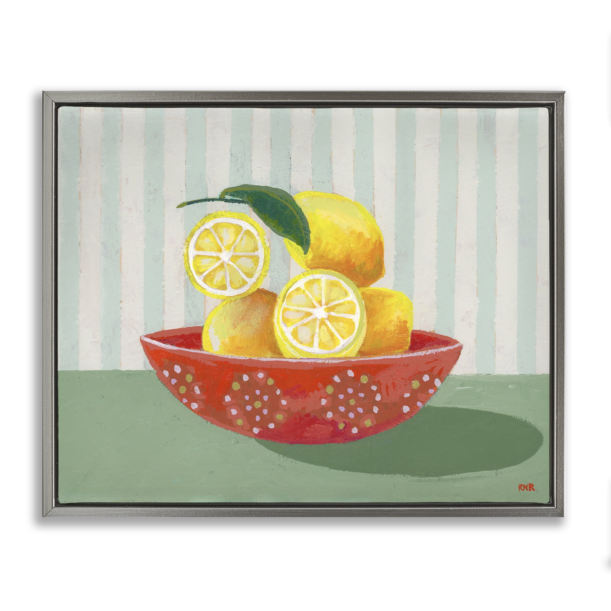 Stupell Industries Sunny Lemons in Red Bowl Gray Framed Floater Canvas Wall Art, design by Rachael Reese