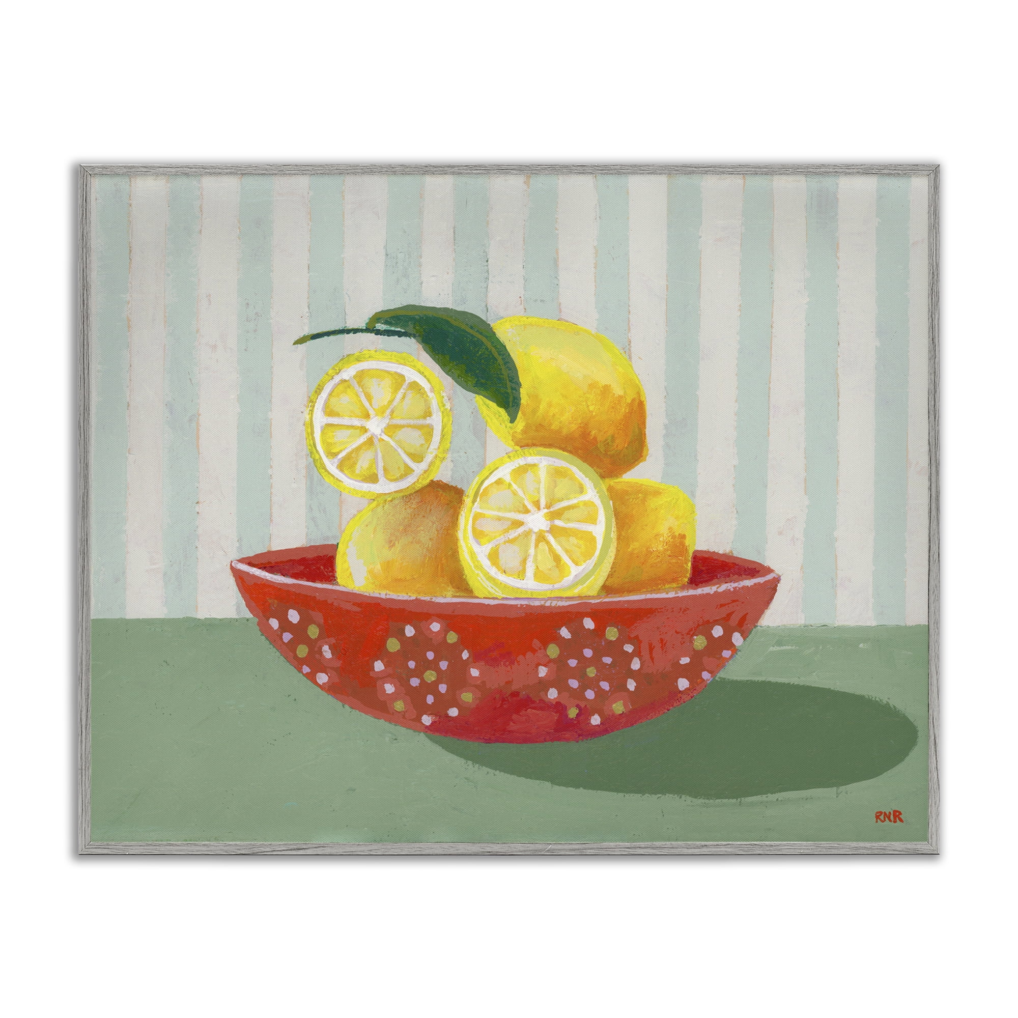 Stupell Industries Sunny Lemons in Red Bowl Gray Framed Giclee Art, design by Rachael Reese