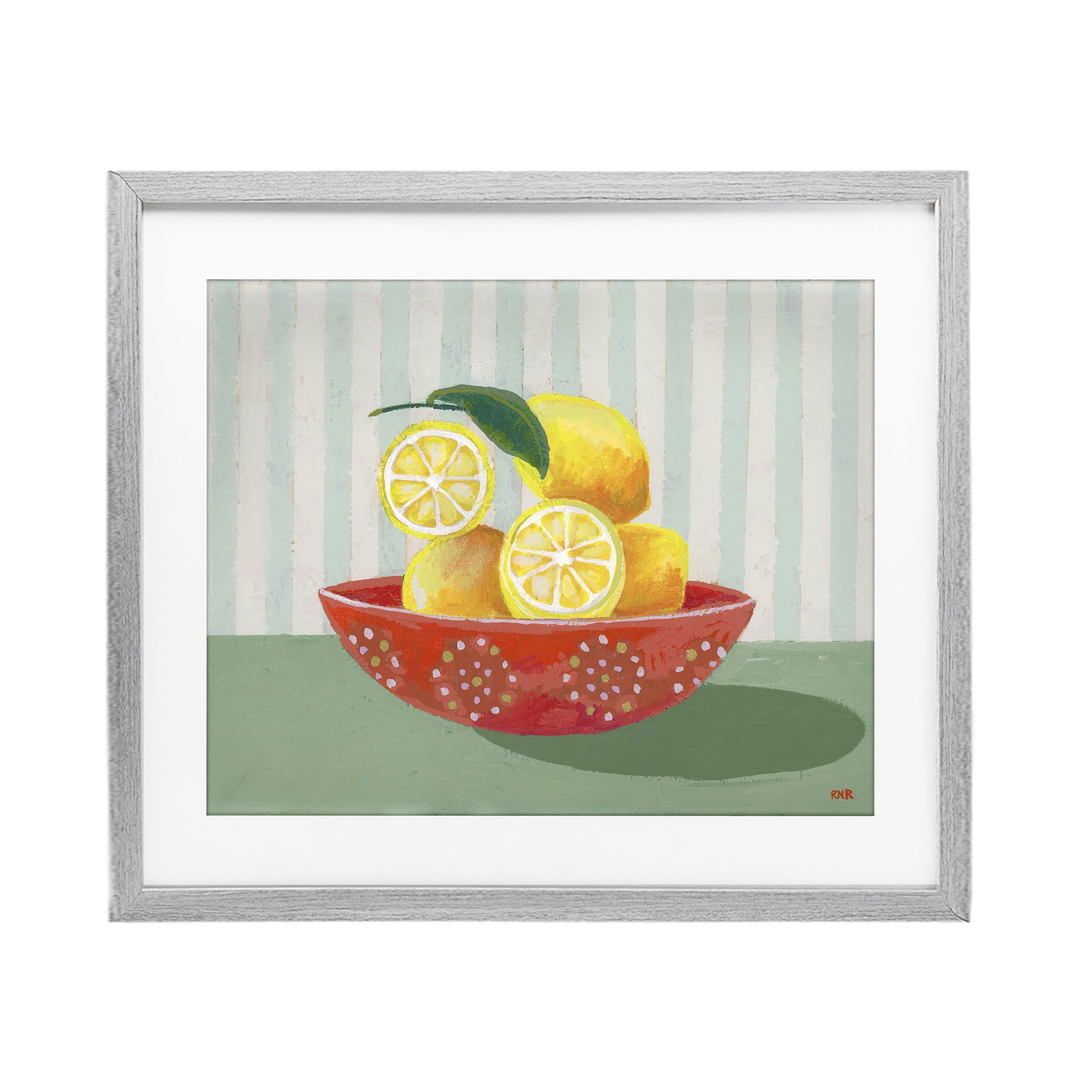 Stupell Industries Sunny Lemons in Red Bowl Gray Framed Print Under Glass, design by Rachael Reese