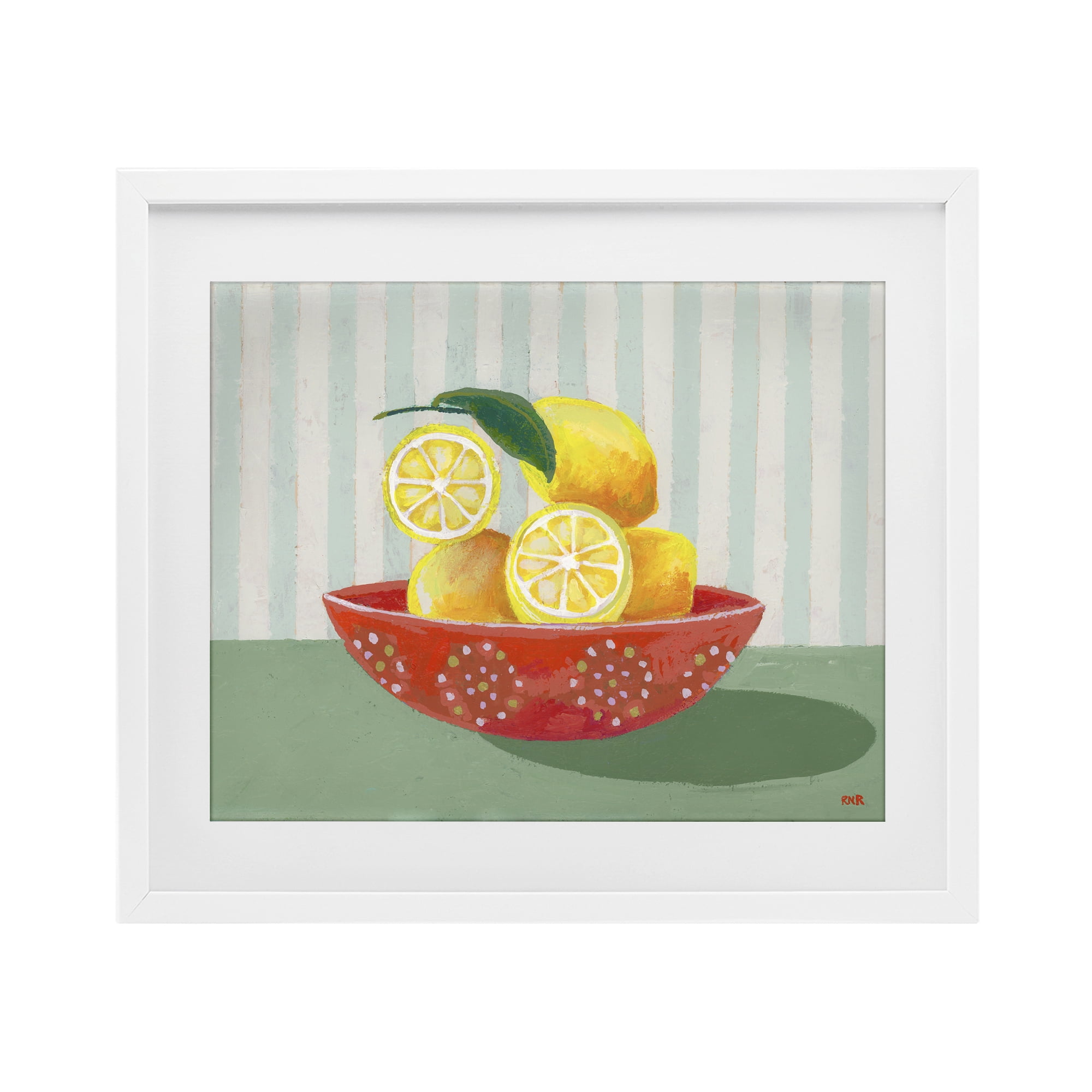 Stupell Industries Sunny Lemons in Red Bowl White Framed Print Under Glass, design by Rachael Reese