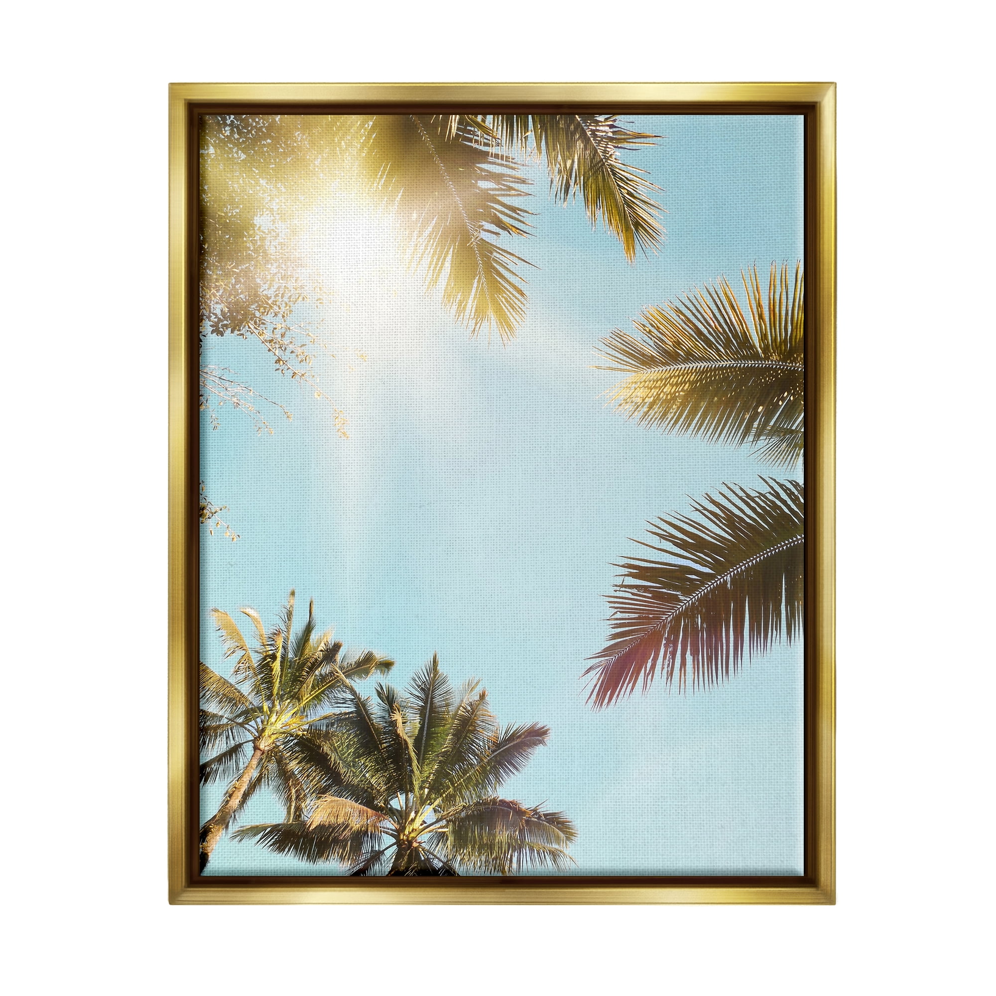 Stupell Industries Sunny Palm Leaves Photography Nature Photography Gold Floater Framed Art Print Wall Art, 17 x 21