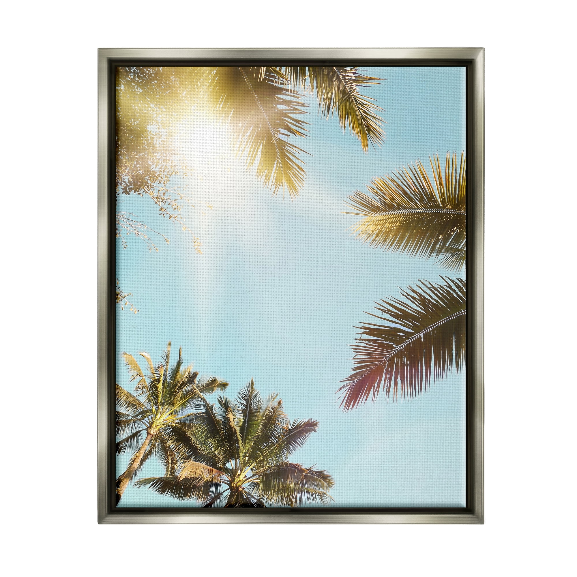 Stupell Industries Sunny Palm Leaves Photography Nature Photography Gray Floater Framed Art Print Wall Art, 17 x 21