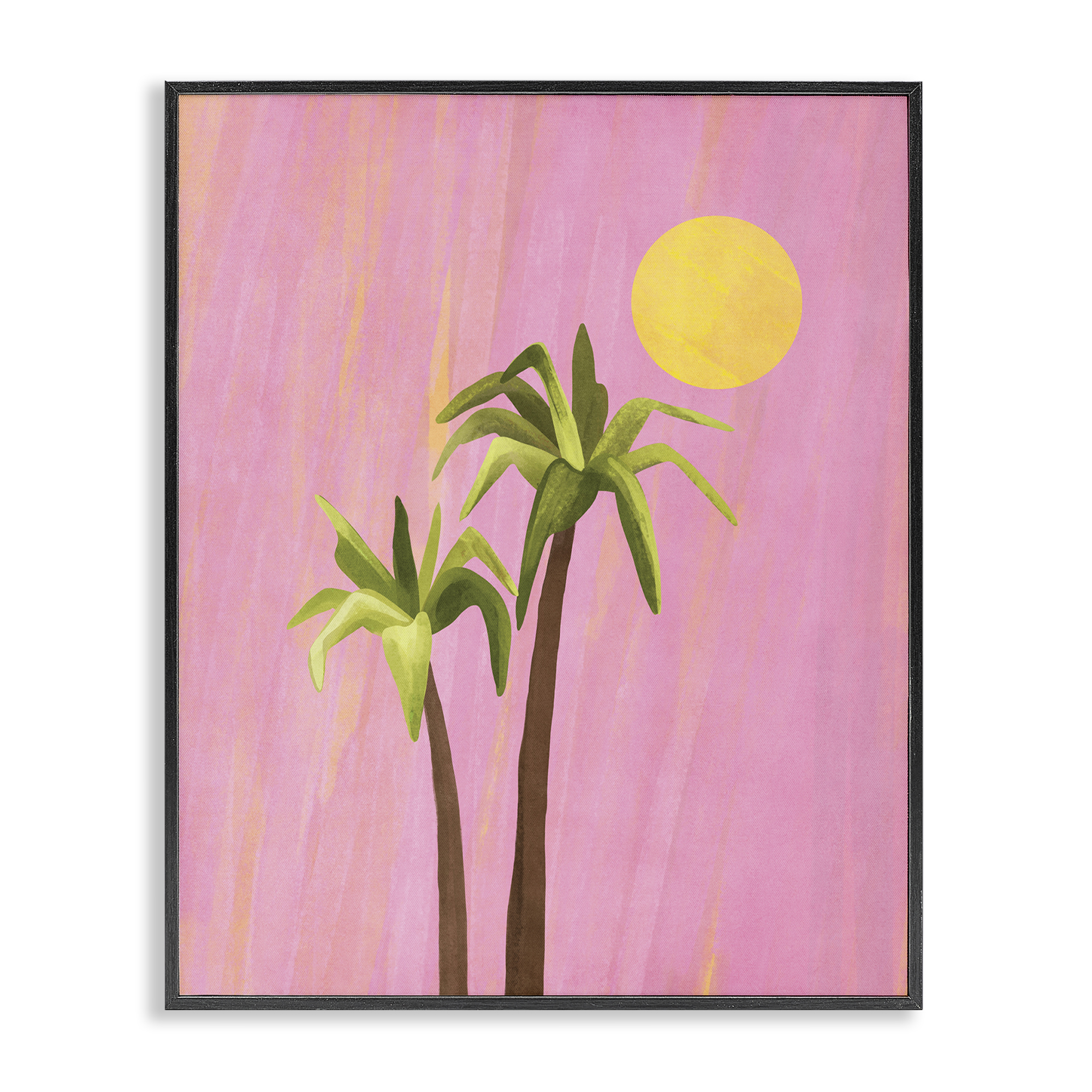 Stupell Industries Sunny Palm Trees Pink Plants & Flowers Painting Black Framed Art Print Wall Art, 24 x 30