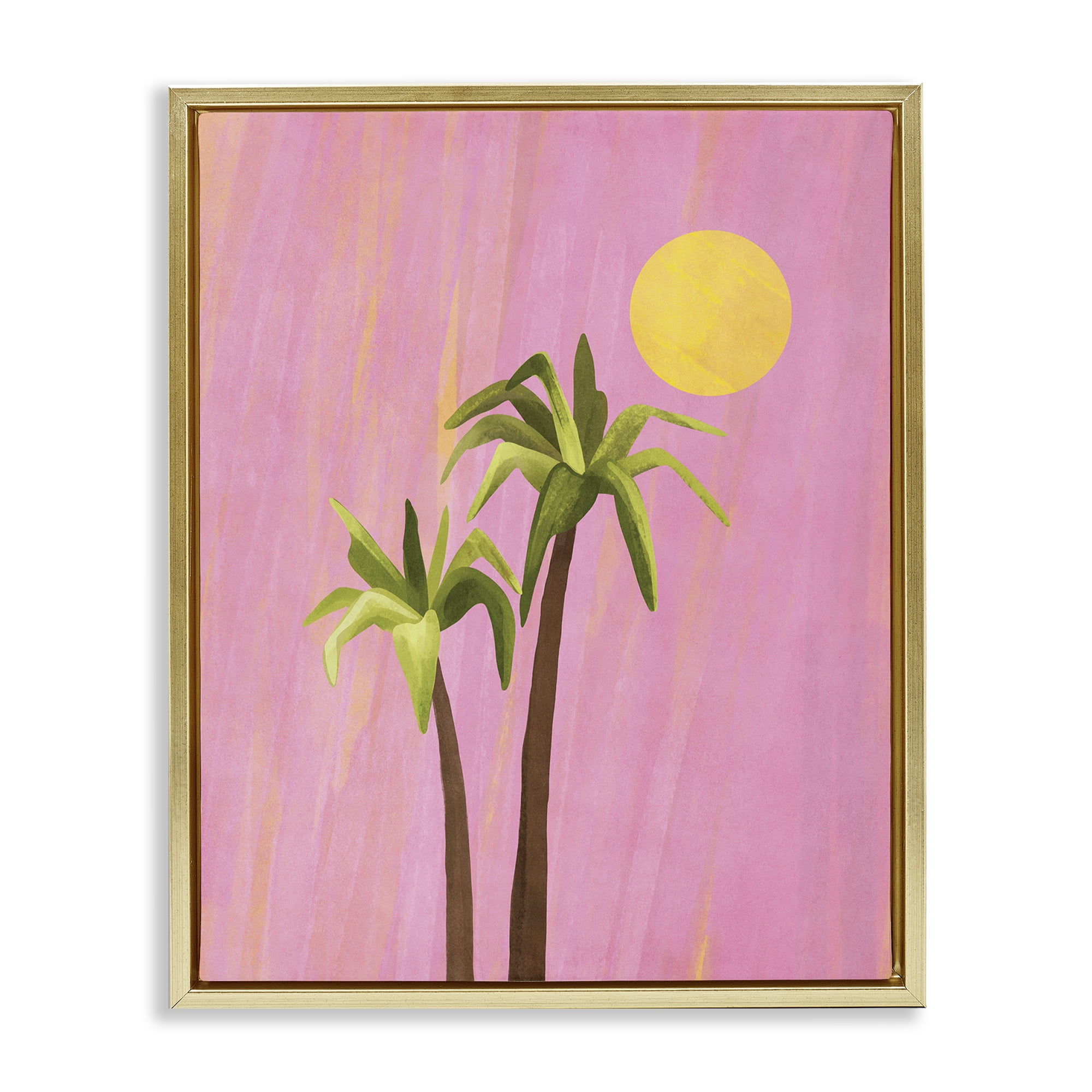 Stupell Industries Sunny Palm Trees Pink Plants & Flowers Painting Gold Floater Framed Canvas Art Print Wall Art, 17 x 21