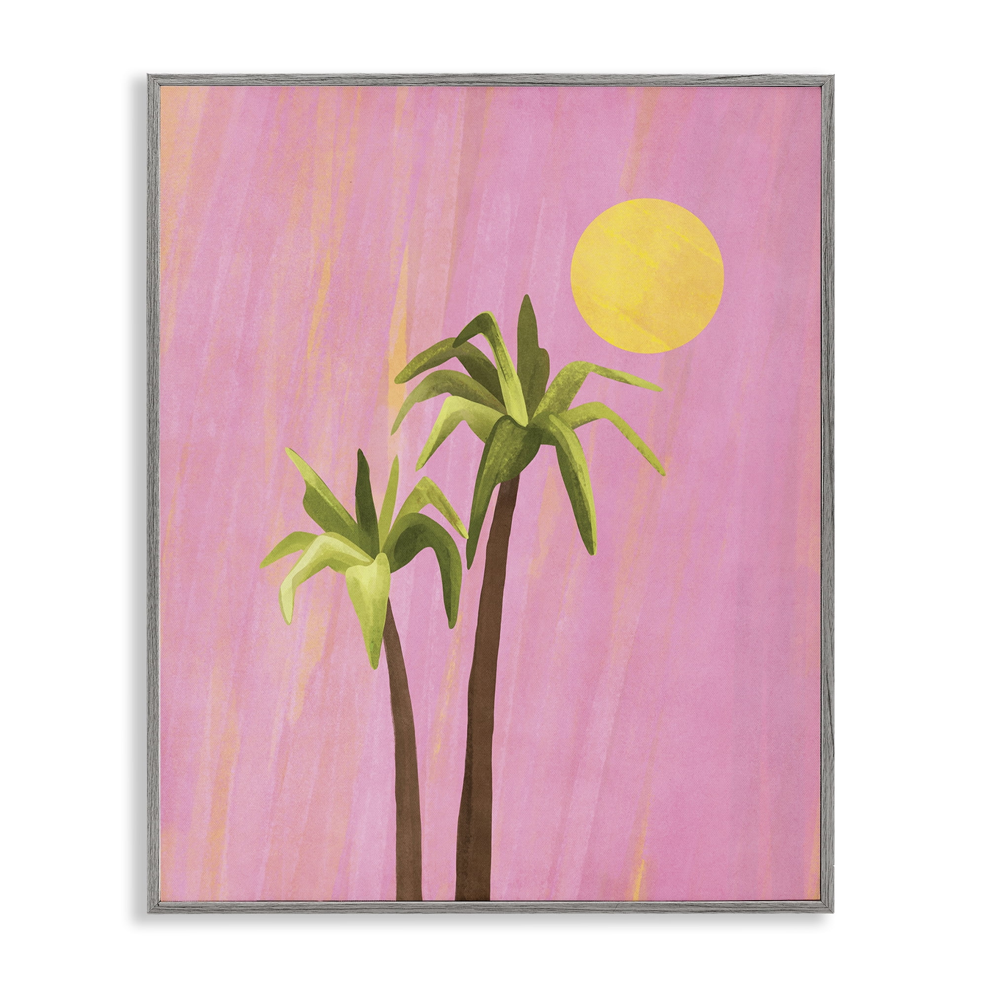 Stupell Industries Sunny Palm Trees Pink Plants & Flowers Painting Gray Framed Art Print Wall Art, 24 x 30