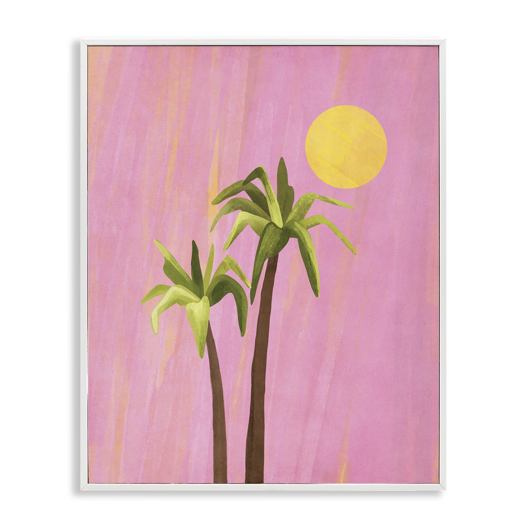 Stupell Industries Sunny Palm Trees Pink Plants & Flowers Painting White Framed Art Print Wall Art, 16 x 20