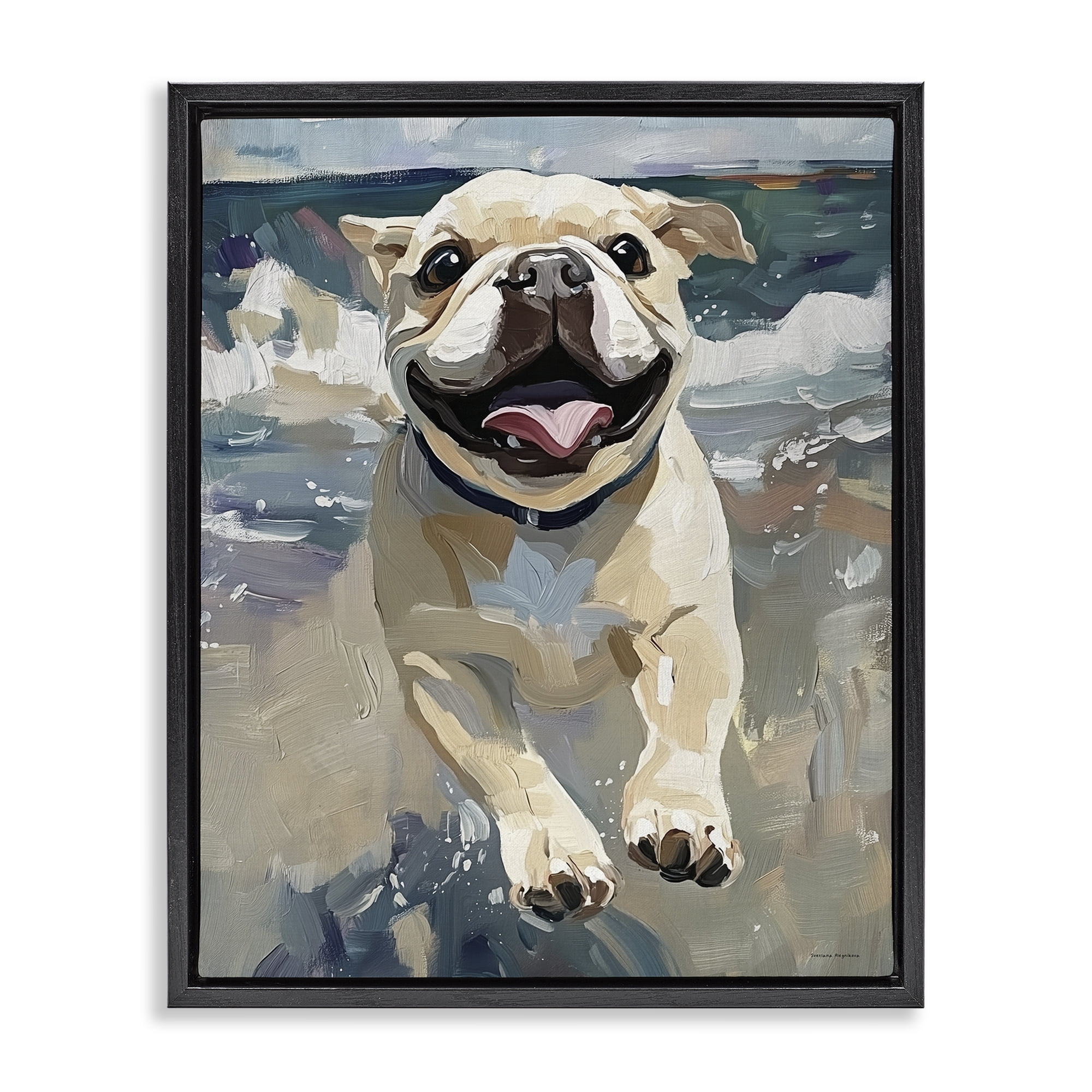 Stupell Industries Sunny Paws Dog on Beach Black Framed Floater Canvas Wall Art, design by Svetlana Aleynikova