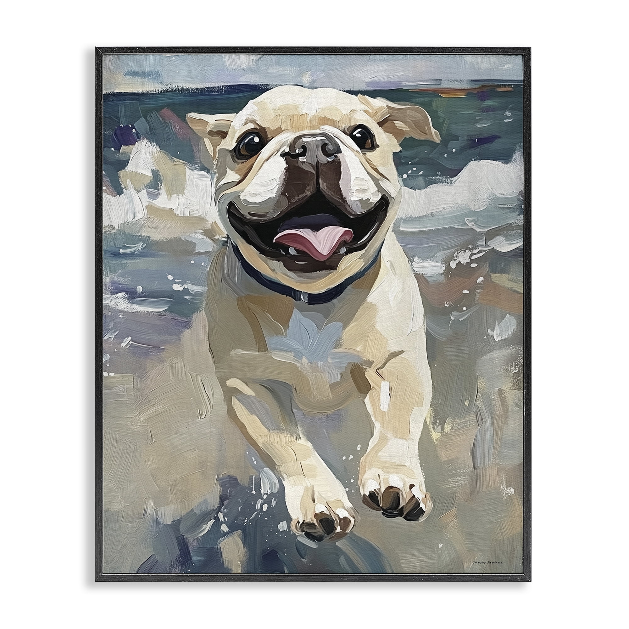 Stupell Industries Sunny Paws Dog on Beach Black Framed Giclee Art, design by Svetlana Aleynikova