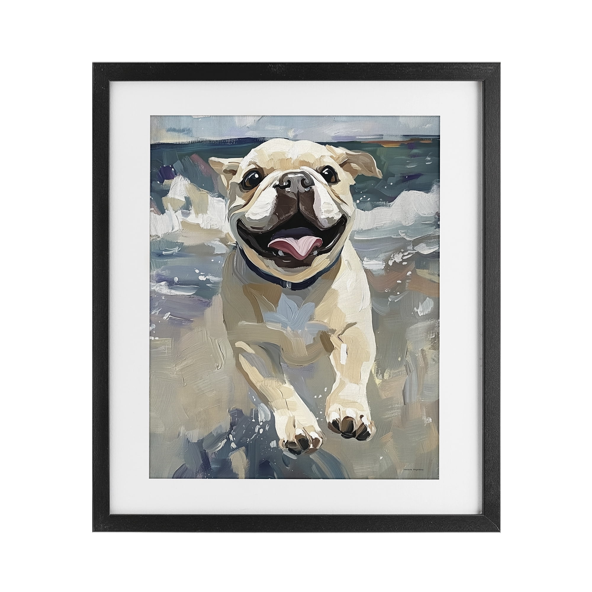 Stupell Industries Sunny Paws Dog on Beach Black Framed Print Under Glass, design by Svetlana Aleynikova