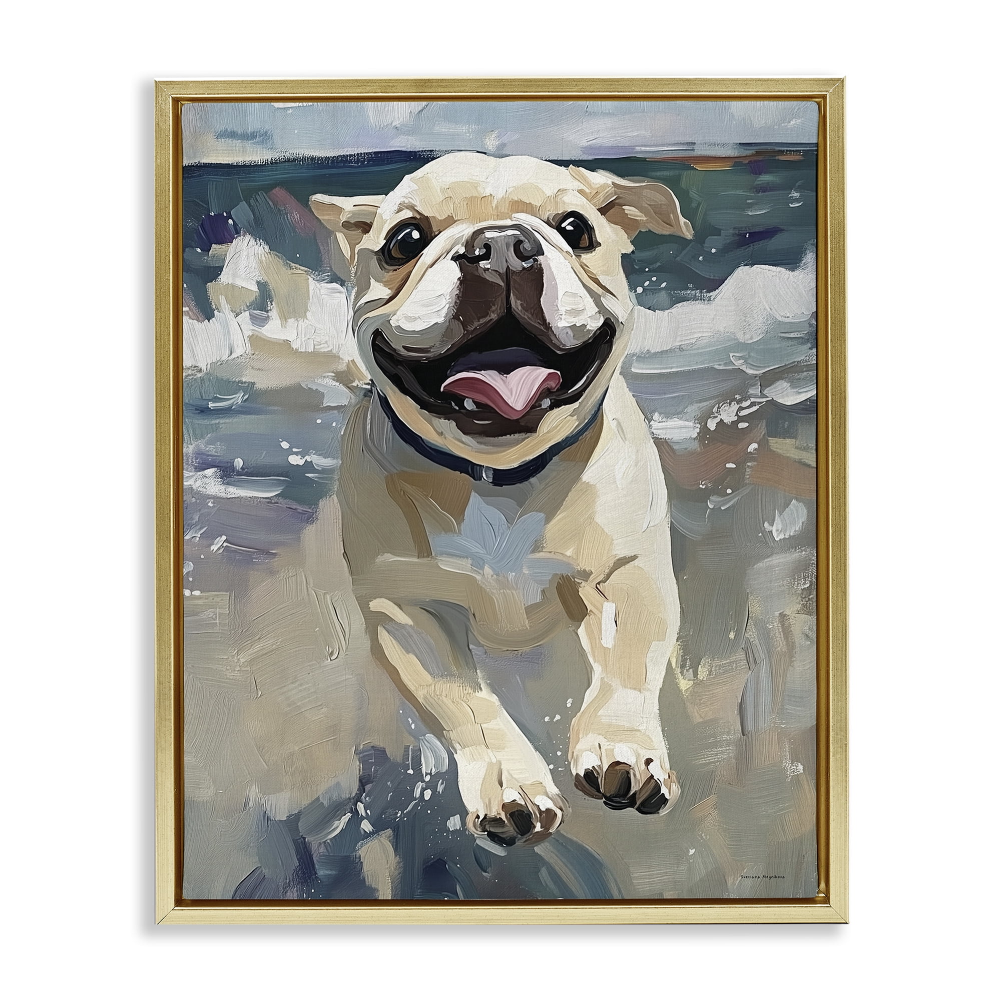 Stupell Industries Sunny Paws Dog on Beach Gold Framed Floater Canvas Wall Art, design by Svetlana Aleynikova