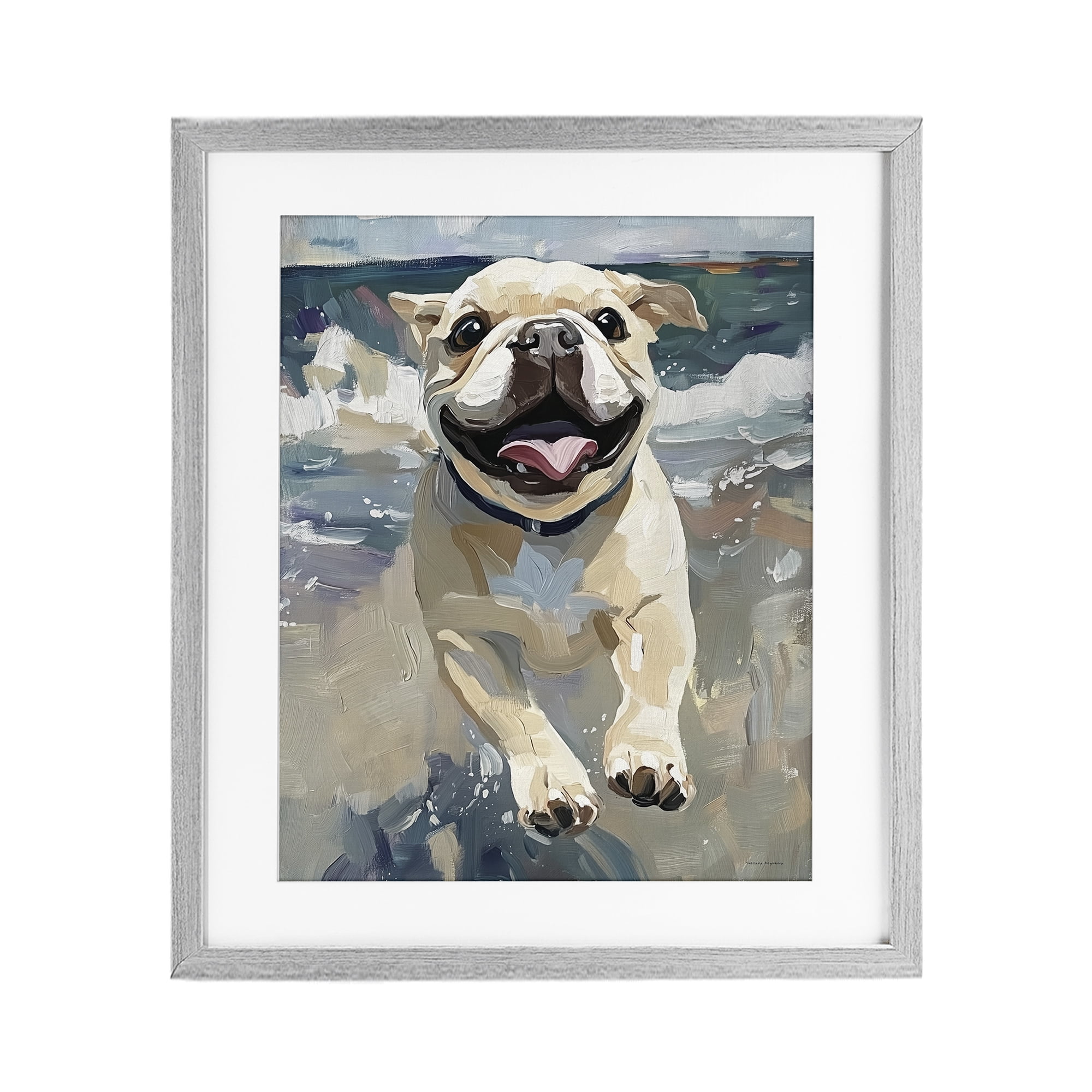 Stupell Industries Sunny Paws Dog on Beach Gray Framed Print Under Glass, design by Svetlana Aleynikova