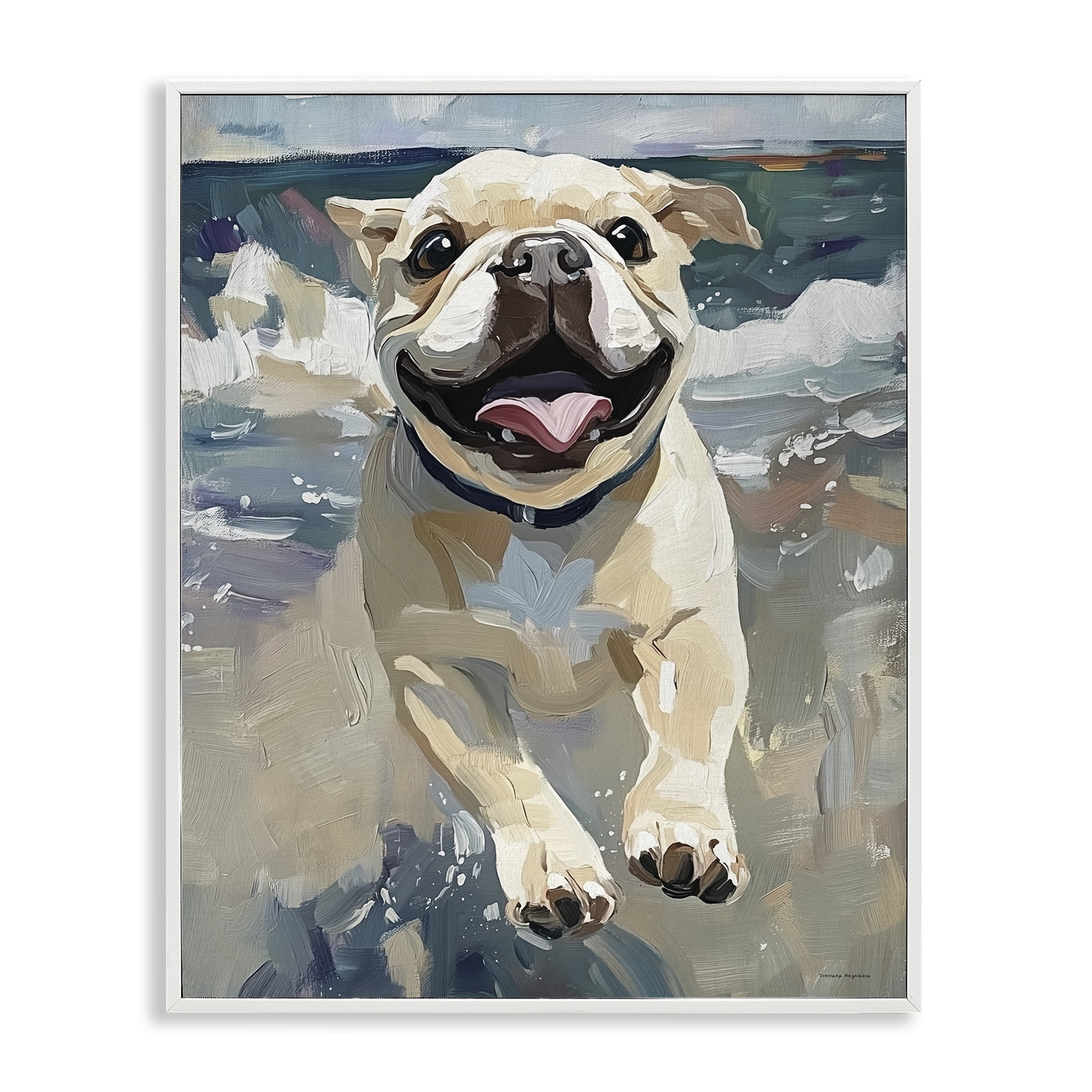 Stupell Industries Sunny Paws Dog on Beach White Framed Giclee Art, design by Svetlana Aleynikova
