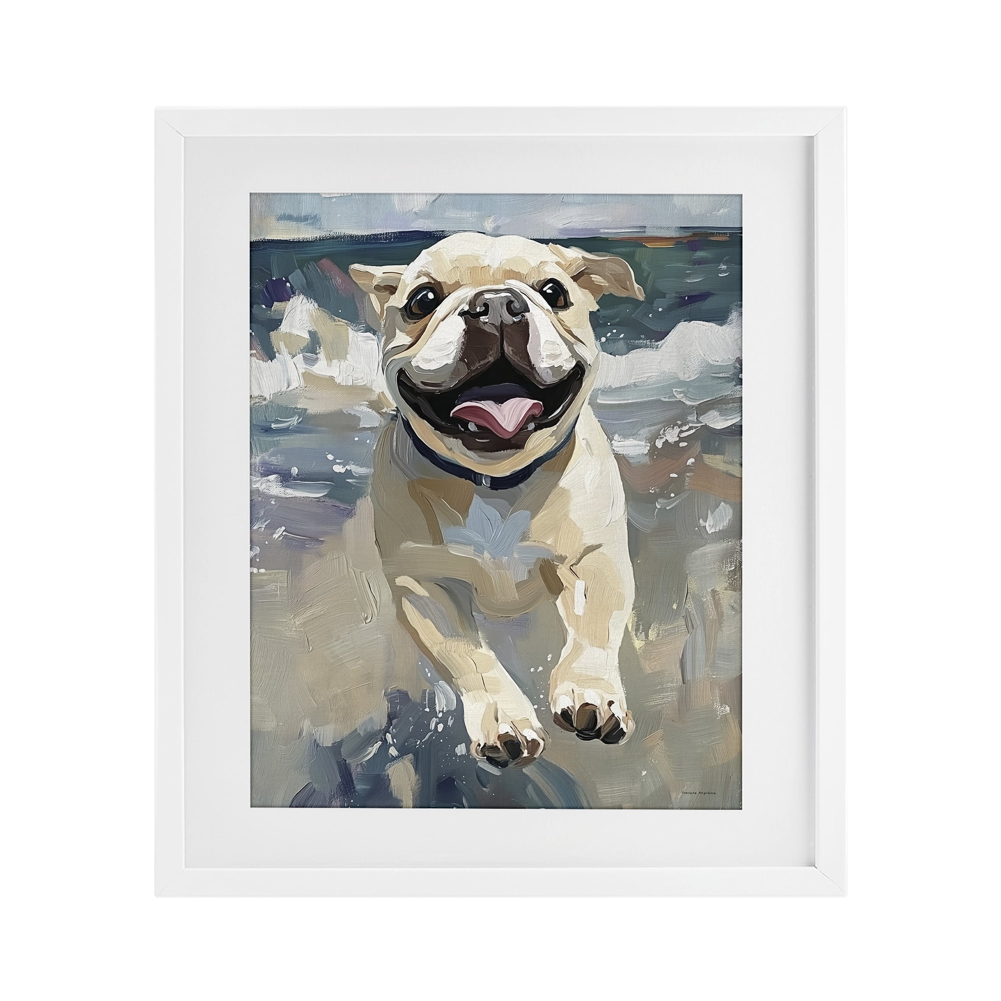 Stupell Industries Sunny Paws Dog on Beach White Framed Print Under Glass, design by Svetlana Aleynikova