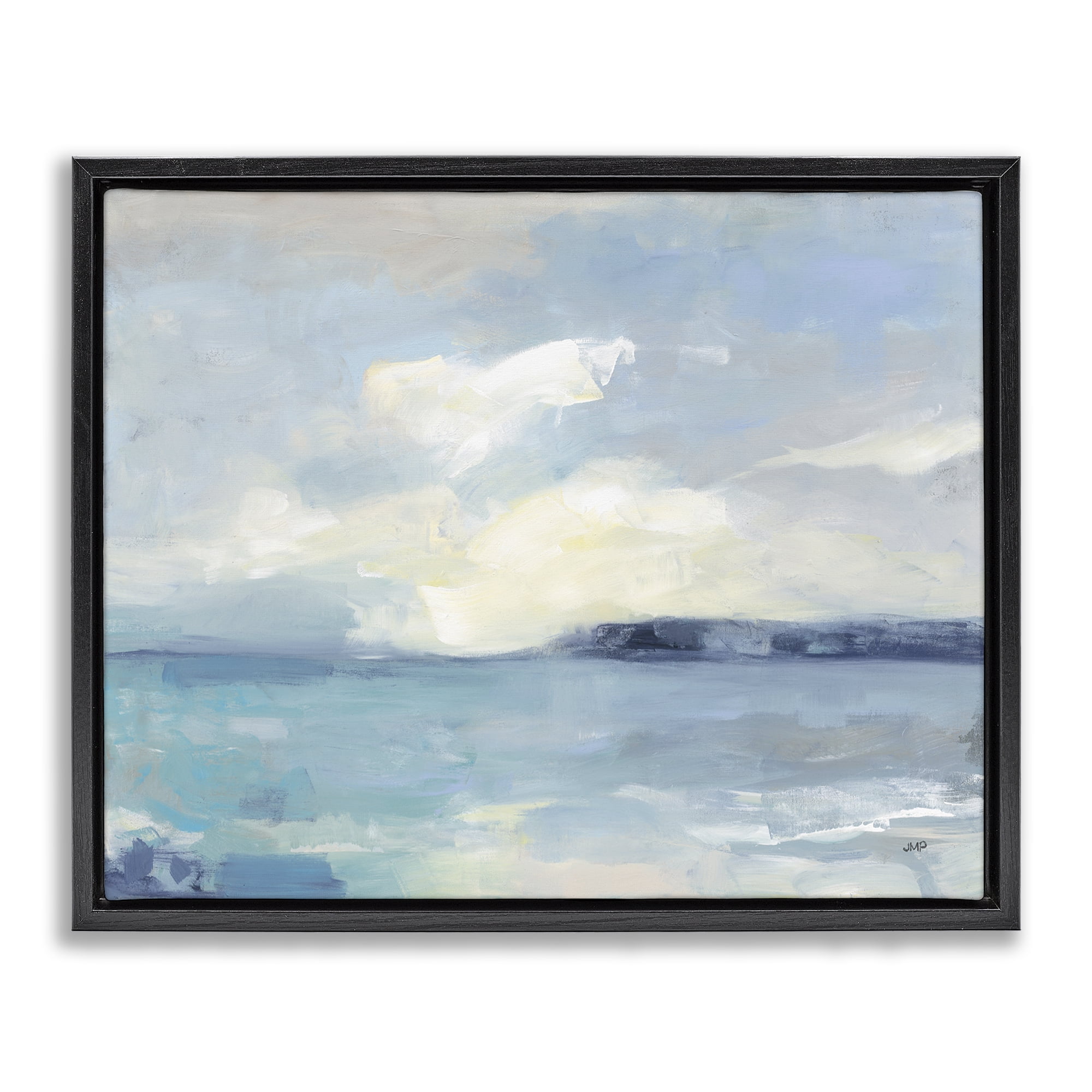 Stupell Industries Sunny Peninsula Seascape Landscape & Nature Painting Black Floater Framed Canvas Art Print Wall Art, 31 x 25
