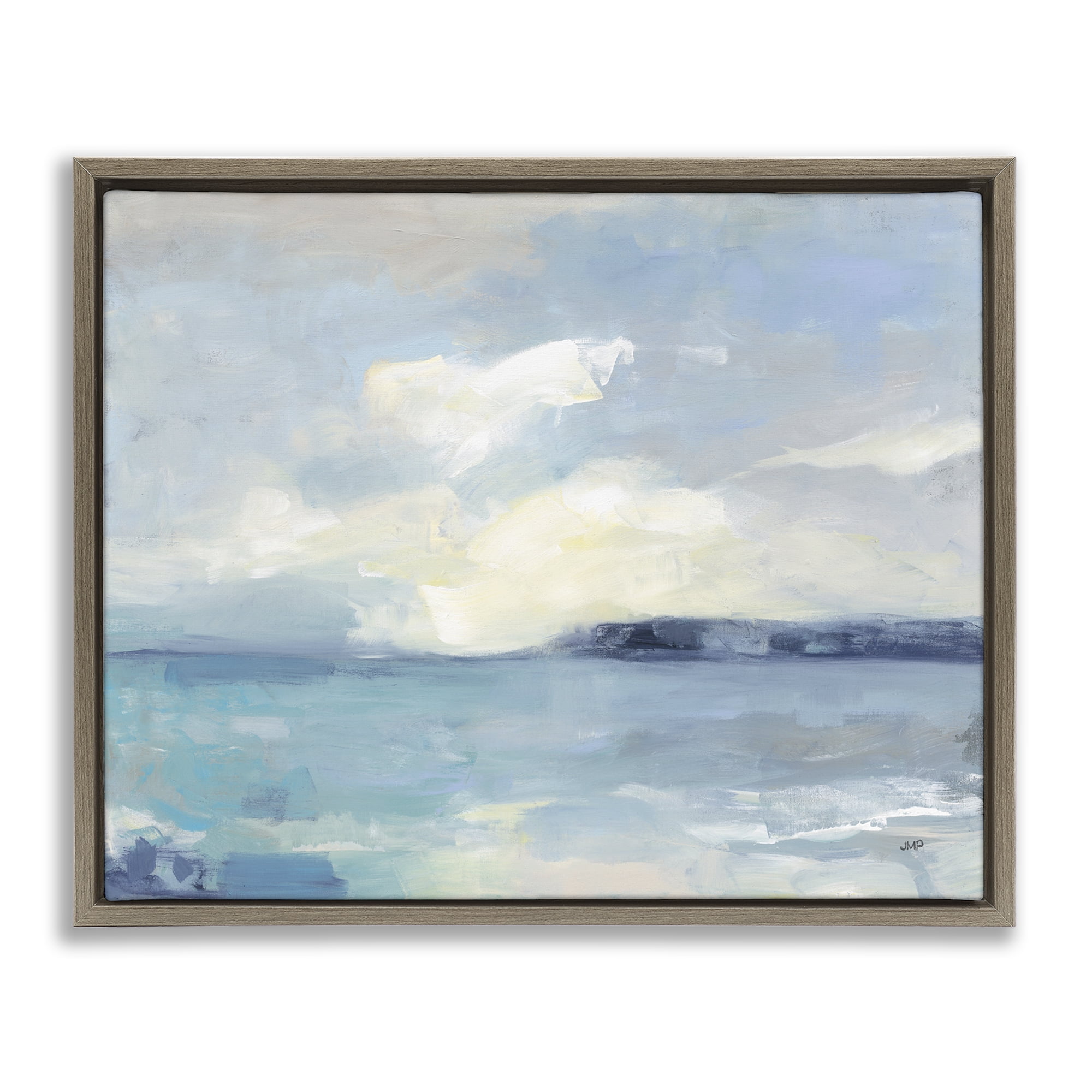 Stupell Industries Sunny Peninsula Seascape Landscape & Nature Painting Brown Floater Framed Canvas Art Print Wall Art, 21 x 17