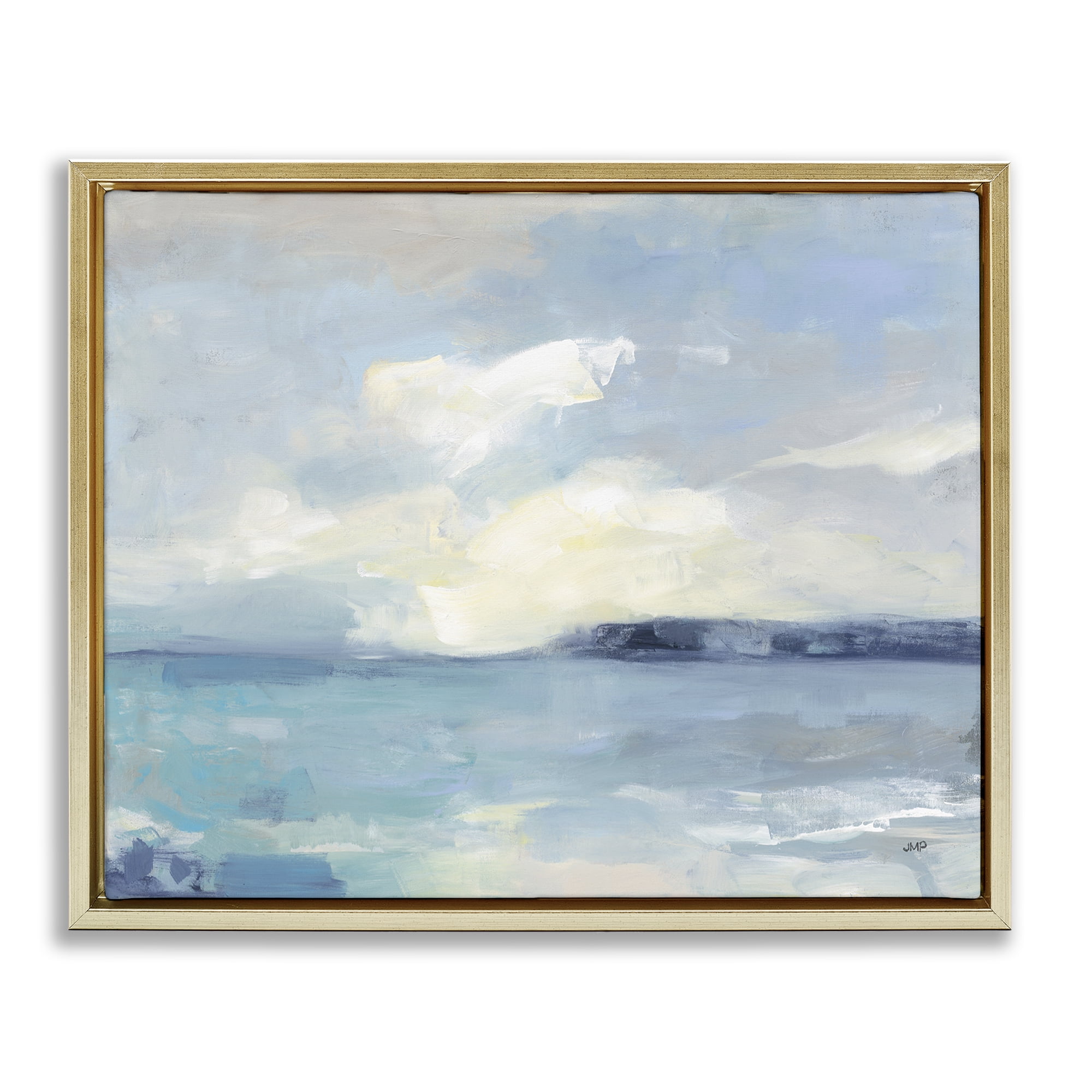 Stupell Industries Sunny Peninsula Seascape Landscape & Nature Painting Gold Floater Framed Canvas Art Print Wall Art, 21 x 17