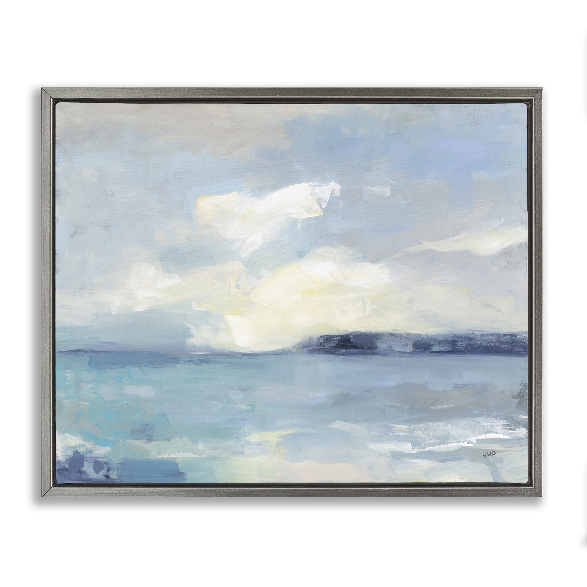 Stupell Industries Sunny Peninsula Seascape Landscape & Nature Painting Gray Floater Framed Canvas Art Print Wall Art, 21 x 17