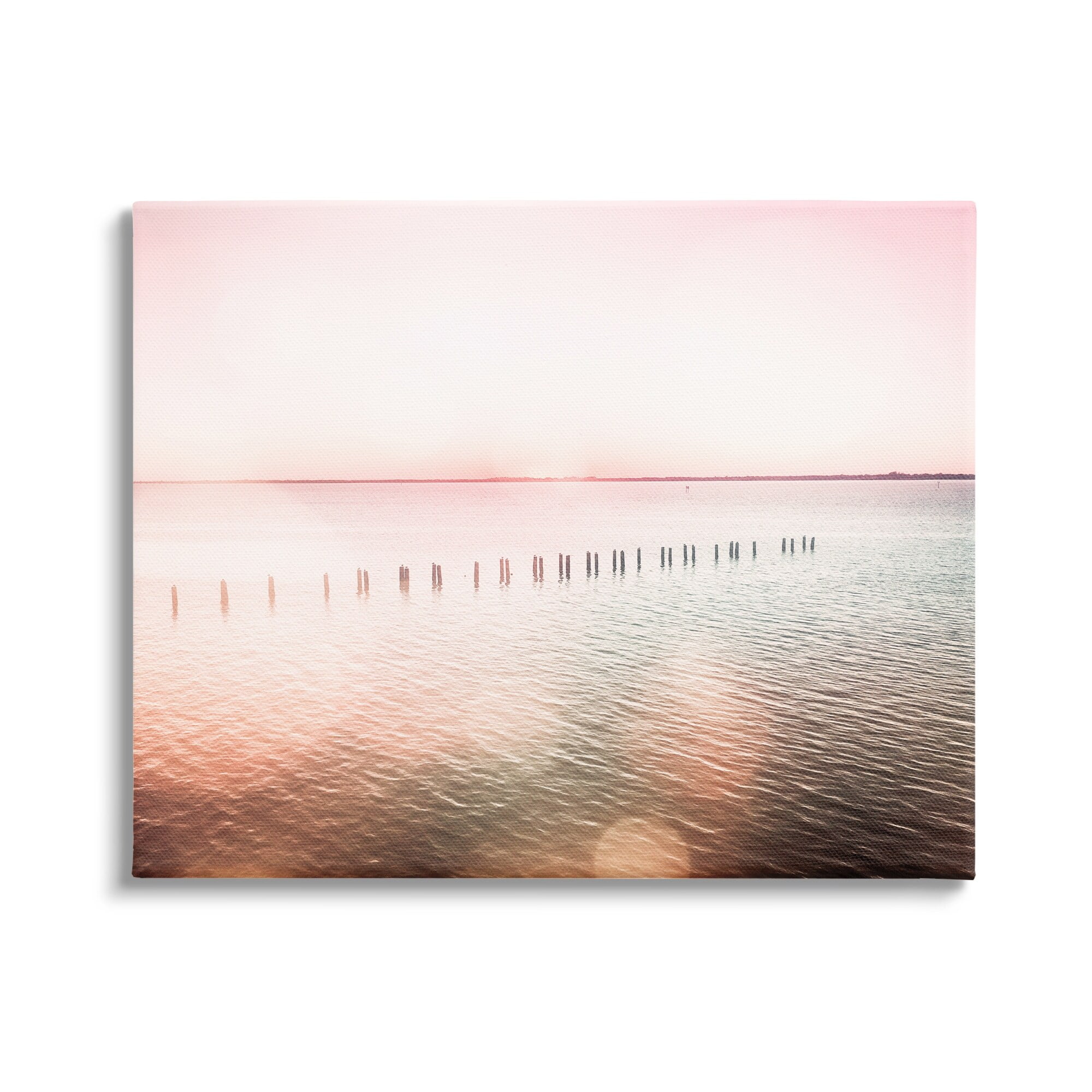 Stupell Industries Sunny Pink Ocean Posts Horizon Round Light Rays Canvas Wall Art, 48 x 36, Design by Amy Brinkman