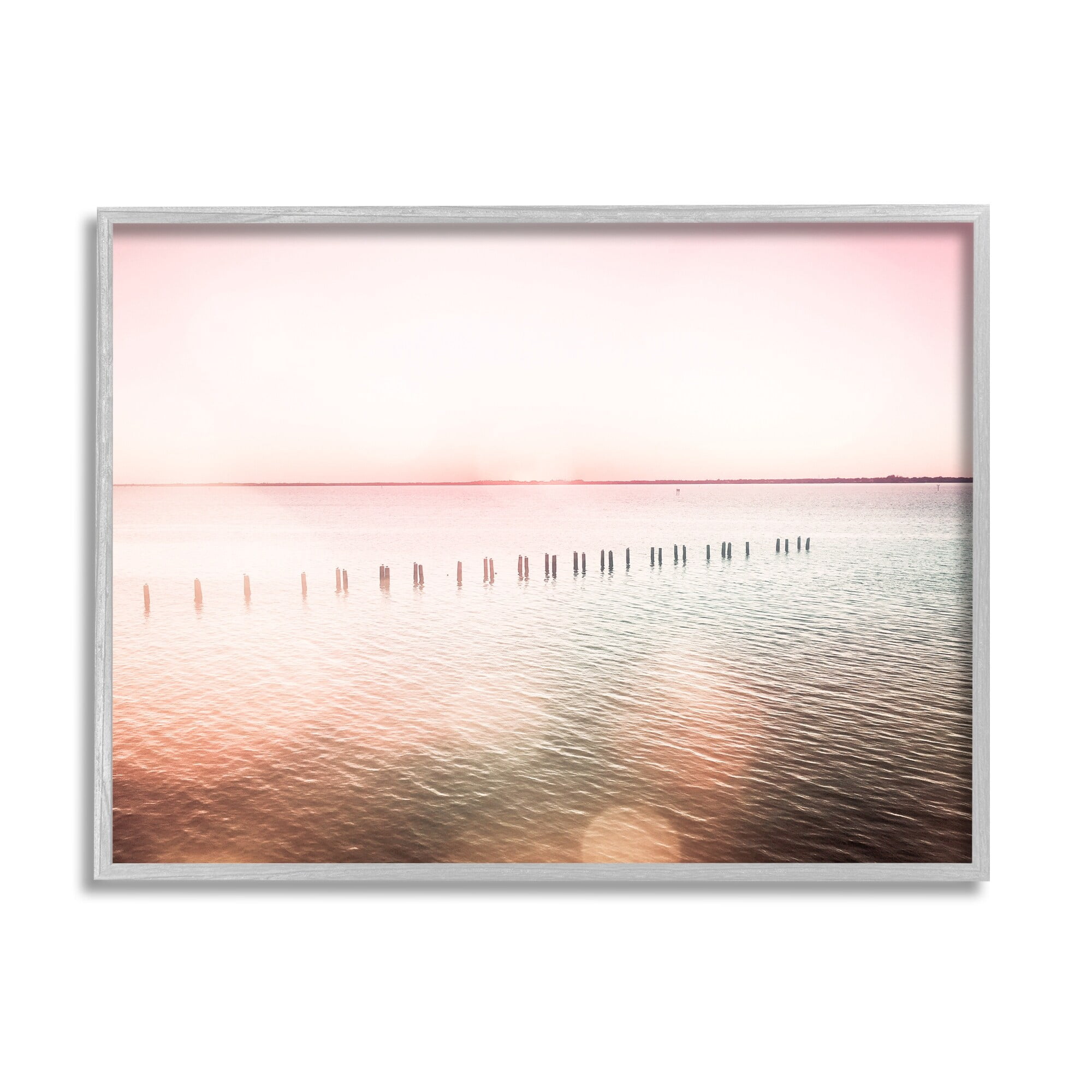 Stupell Industries Sunny Pink Ocean Posts Horizon Round Light Rays Framed Wall Art, 30 x 24, Design by Amy Brinkman