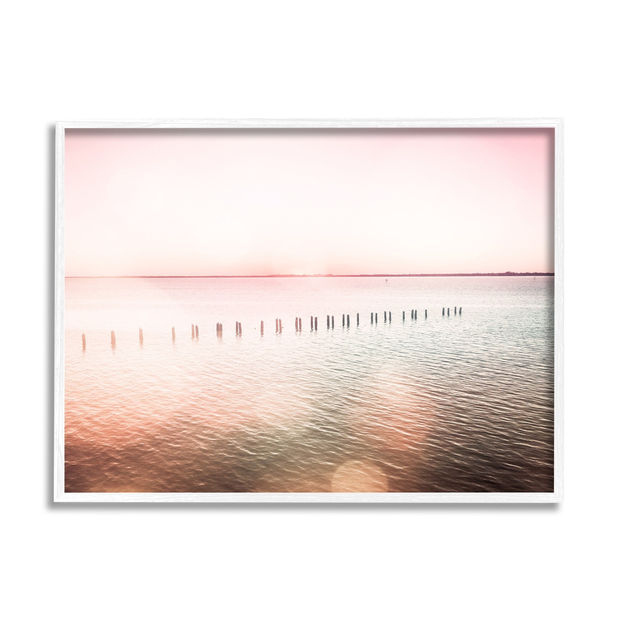 Stupell Industries Sunny Pink Ocean Posts Horizon Round Light Rays Framed Wall Art, 30 x 24, Design by Amy Brinkman