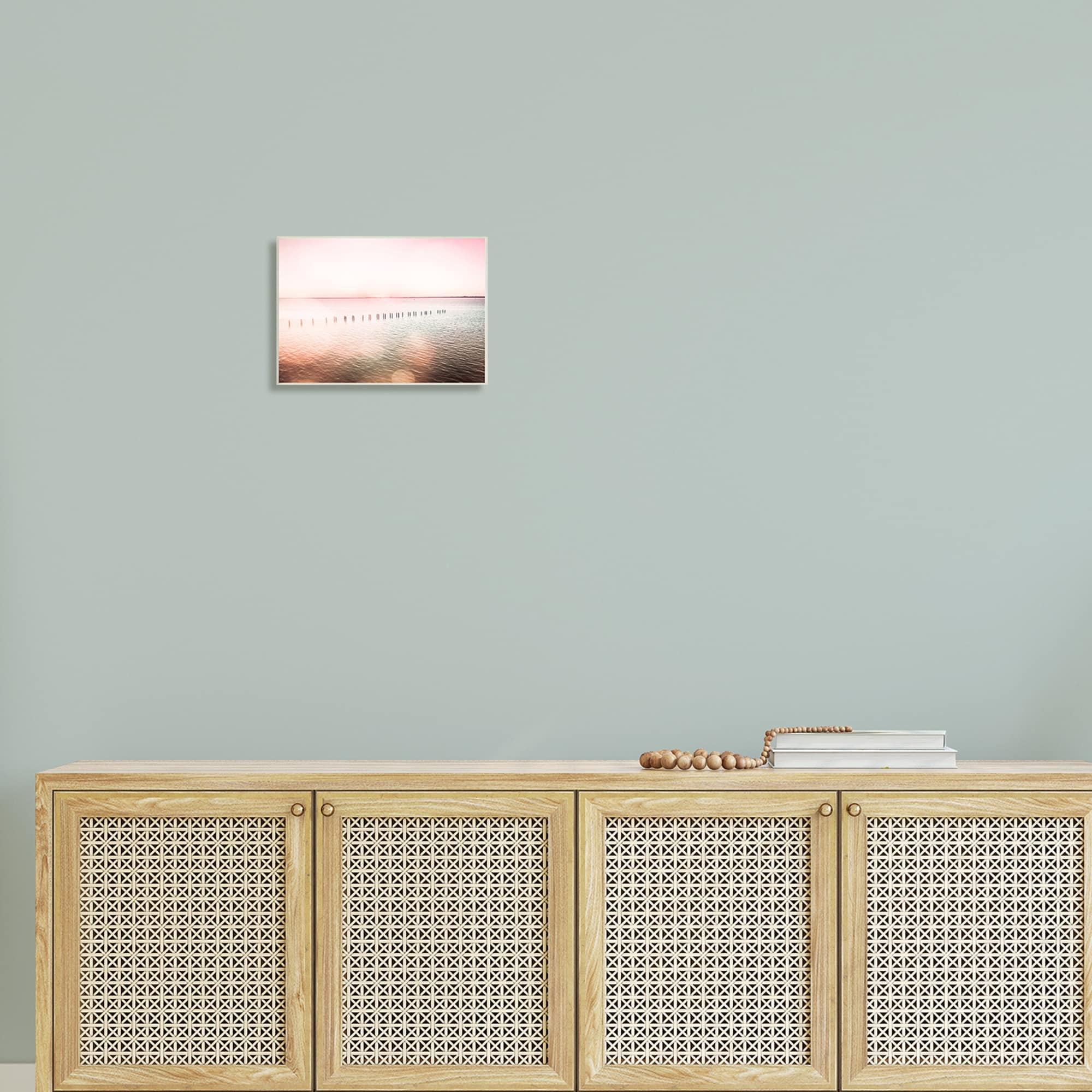 Stupell Industries Sunny Pink Ocean Posts Horizon Round Light Rays Wood Wall Art, 15 x 10, Design by Amy Brinkman