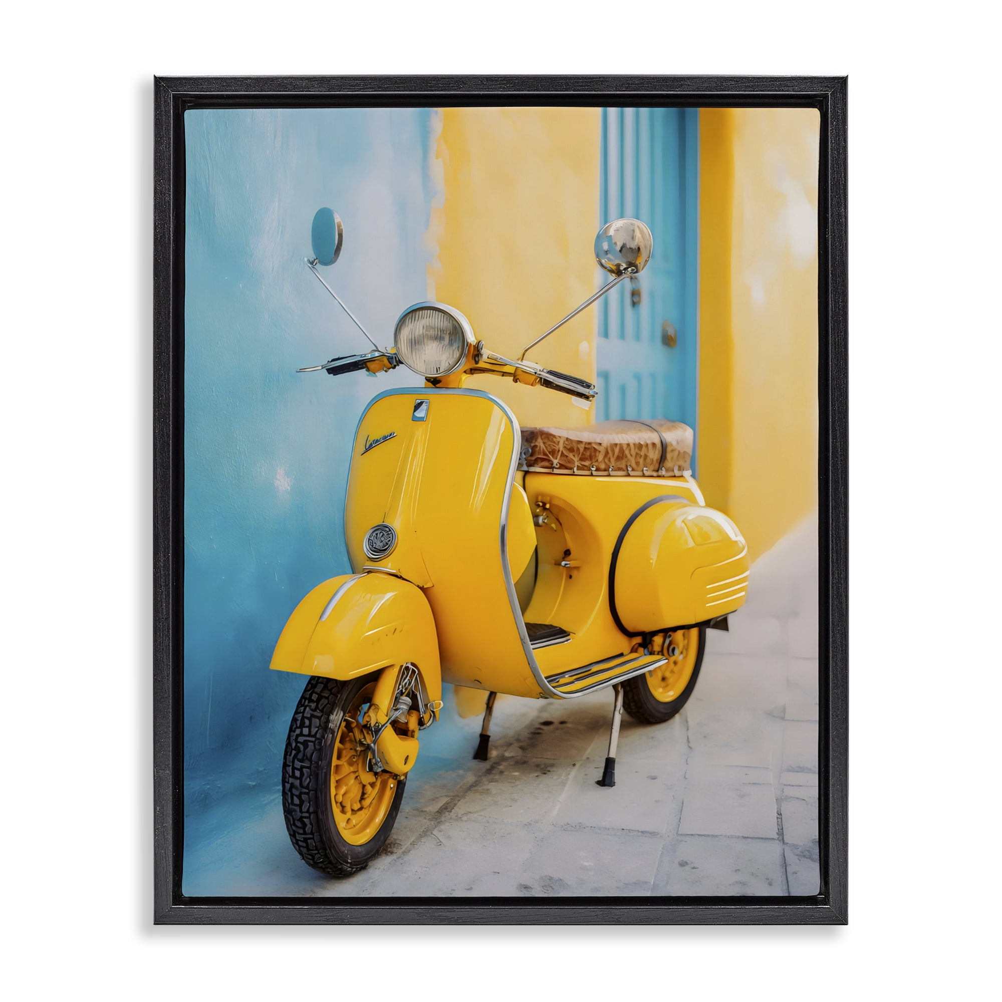 Stupell Industries Sunny Ride Vintage Moped Black Framed Floater Canvas Wall Art, design by Franklyn Gregory