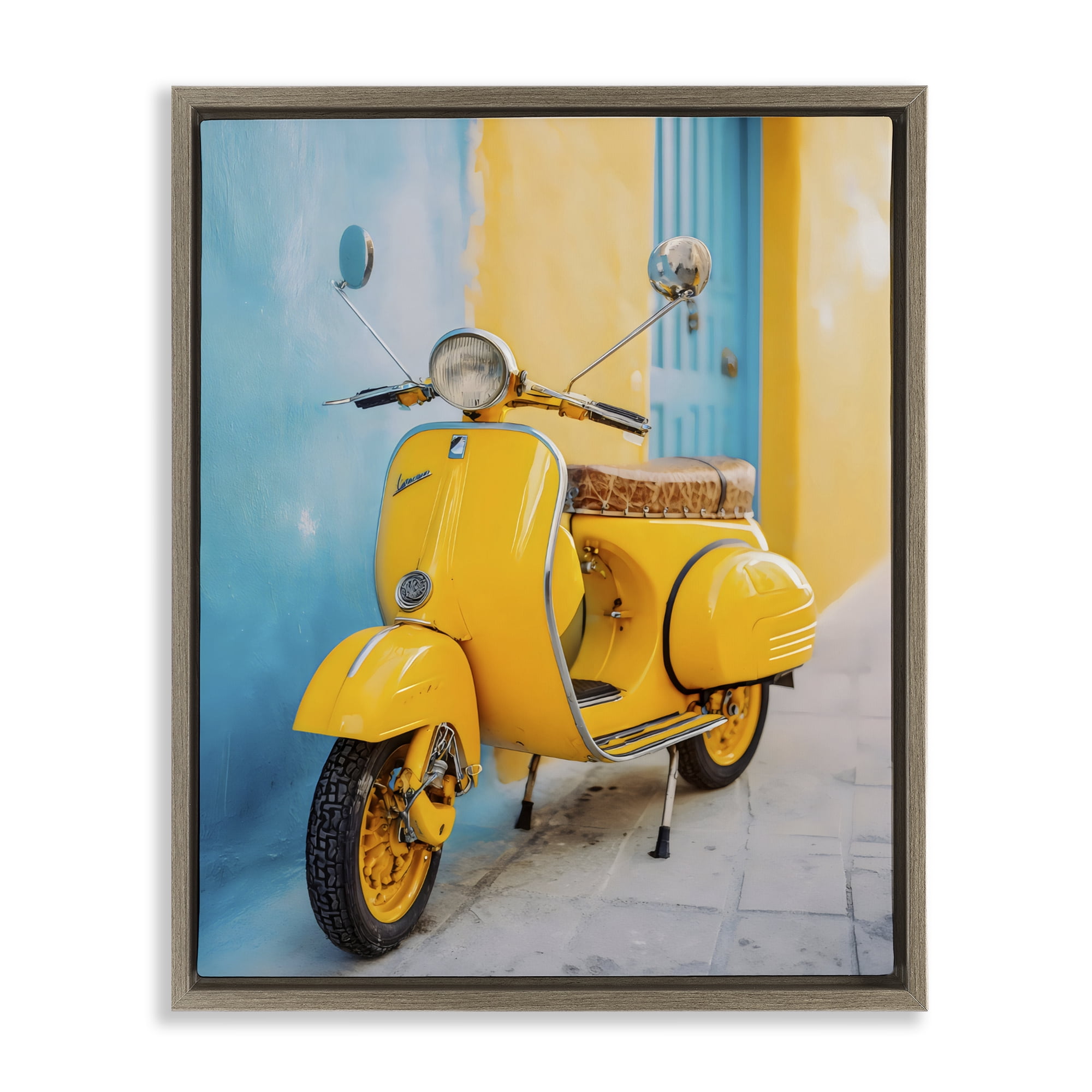 Stupell Industries Sunny Ride Vintage Moped Brown Framed Floater Canvas Wall Art, design by Franklyn Gregory