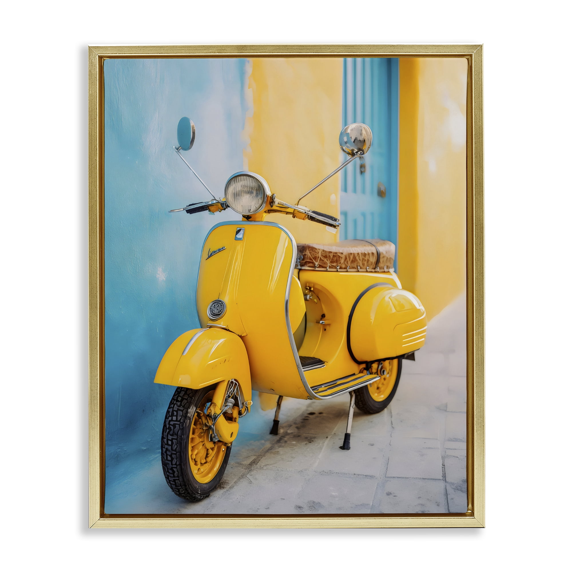 Stupell Industries Sunny Ride Vintage Moped Gold Framed Floater Canvas Wall Art, design by Franklyn Gregory