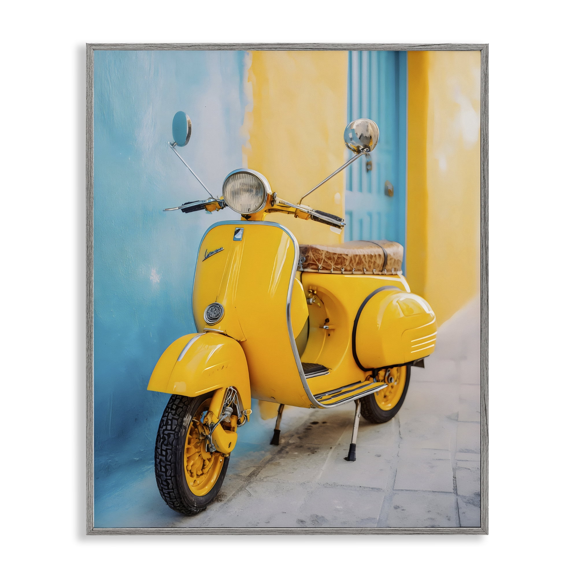 Stupell Industries Sunny Ride Vintage Moped Gray Framed Giclee Art, design by Franklyn Gregory