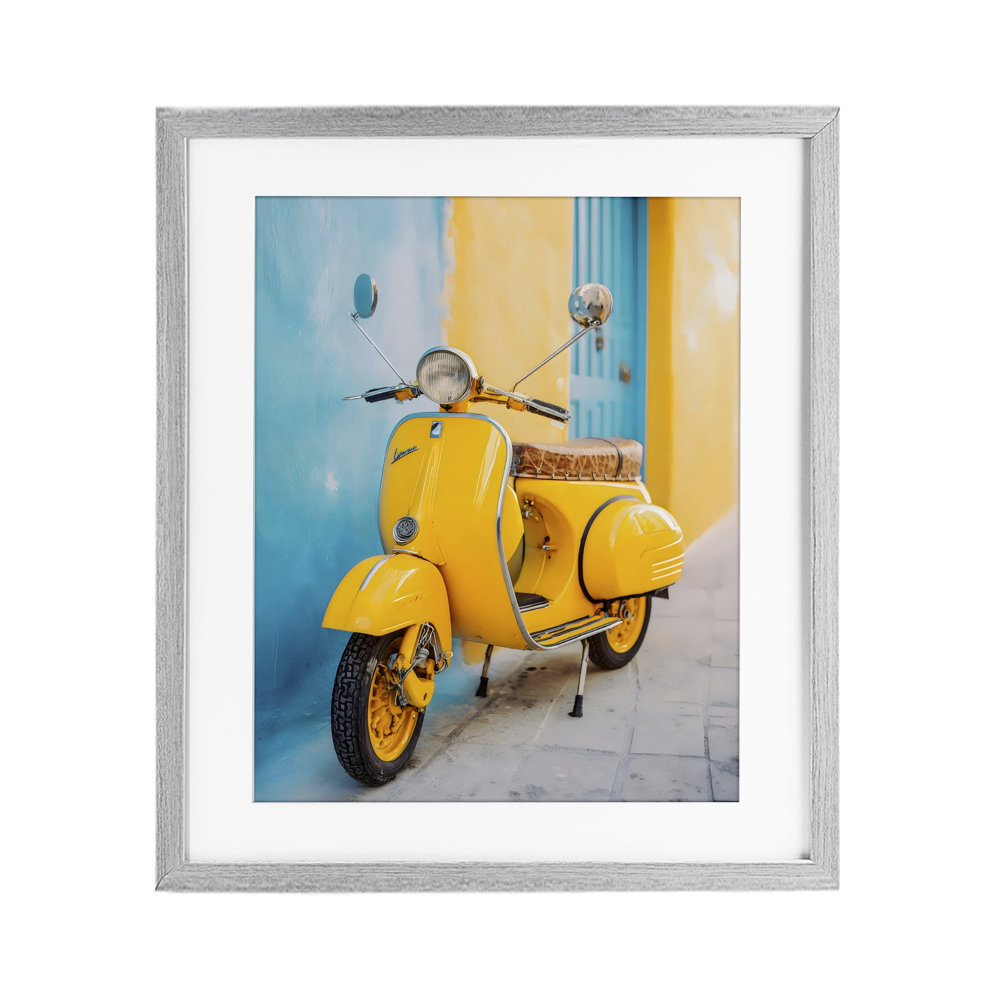 Stupell Industries Sunny Ride Vintage Moped Gray Framed Print Under Glass, design by Franklyn Gregory