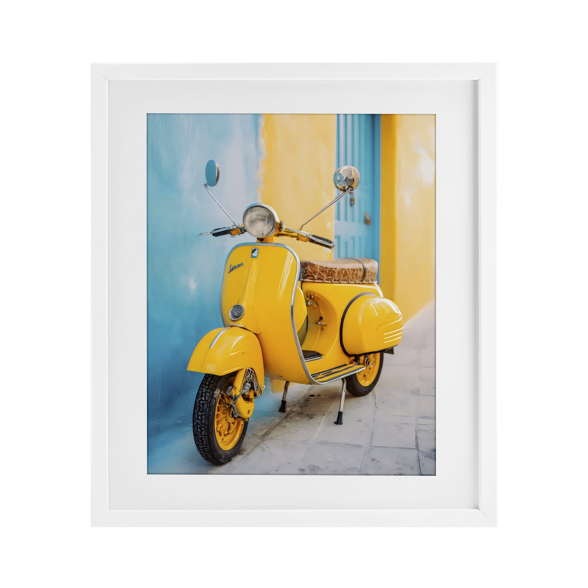 Stupell Industries Sunny Ride Vintage Moped White Framed Print Under Glass, design by Franklyn Gregory