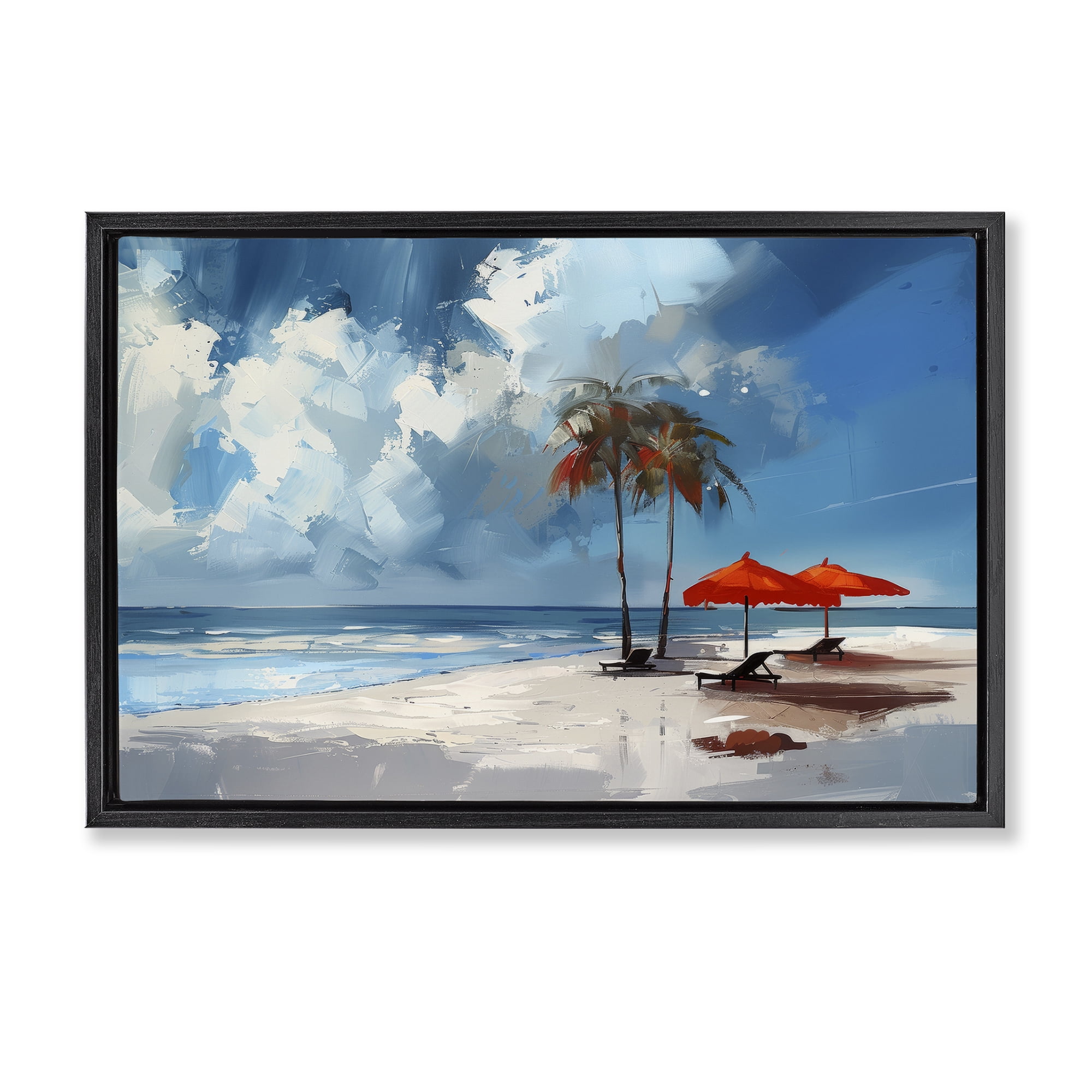 Stupell Industries Sunny Seaside Palette Nautical & Beach Painting Black Floater Framed Canvas Art Print Wall Art, 31 x 21