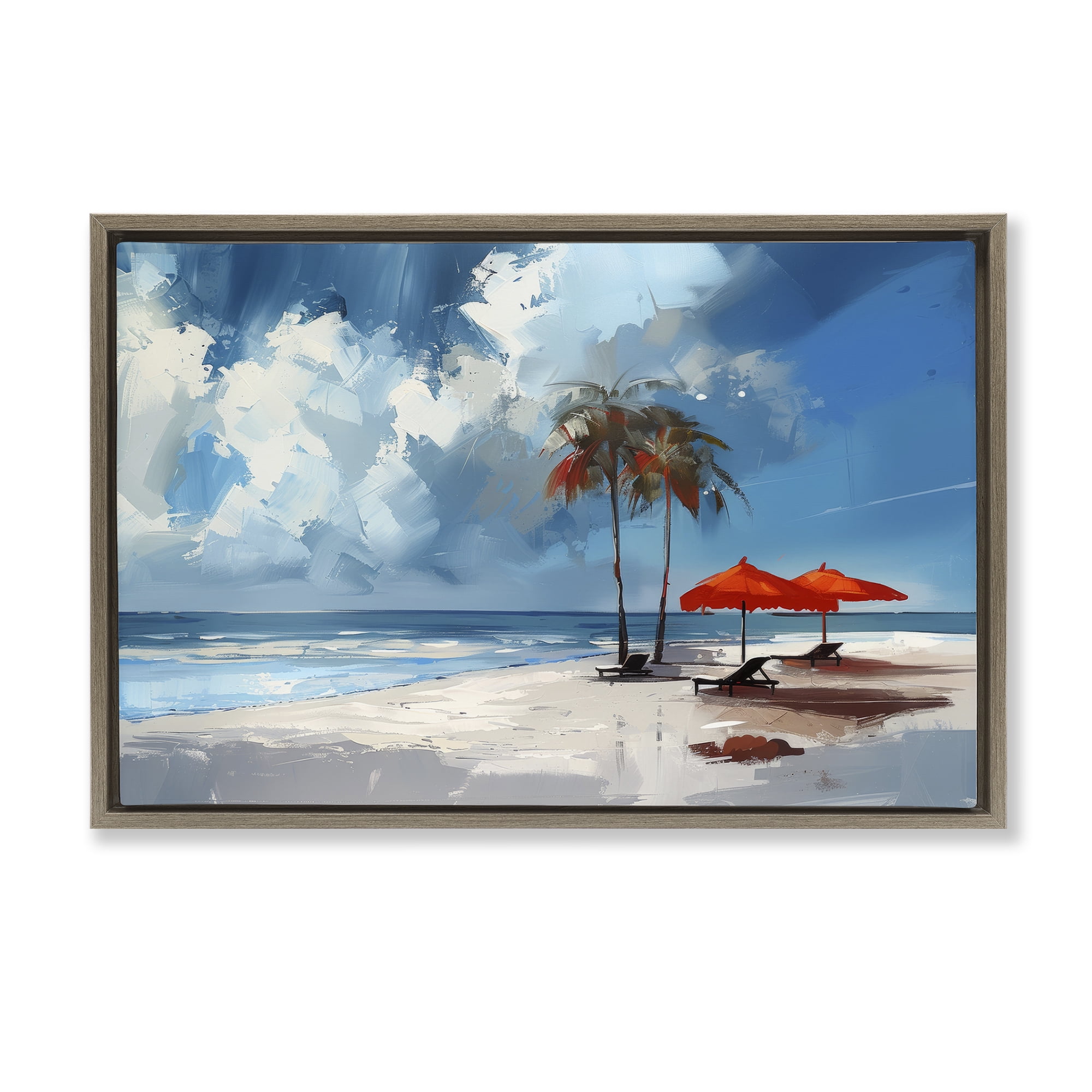 Stupell Industries Sunny Seaside Palette Nautical & Beach Painting Brown Floater Framed Canvas Art Print Wall Art, 31 x 21