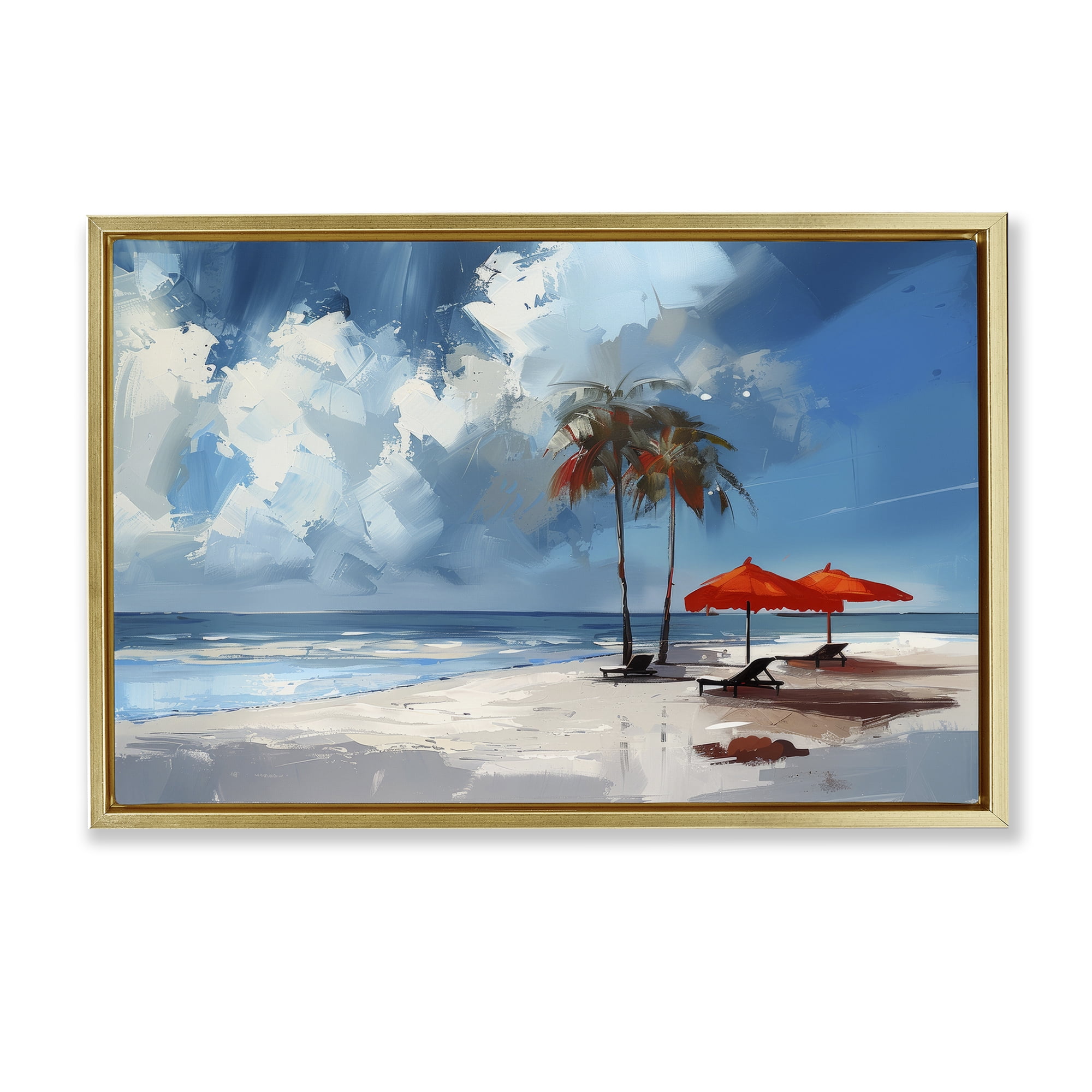 Stupell Industries Sunny Seaside Palette Nautical & Beach Painting Gold Floater Framed Canvas Art Print Wall Art, 25 x 17