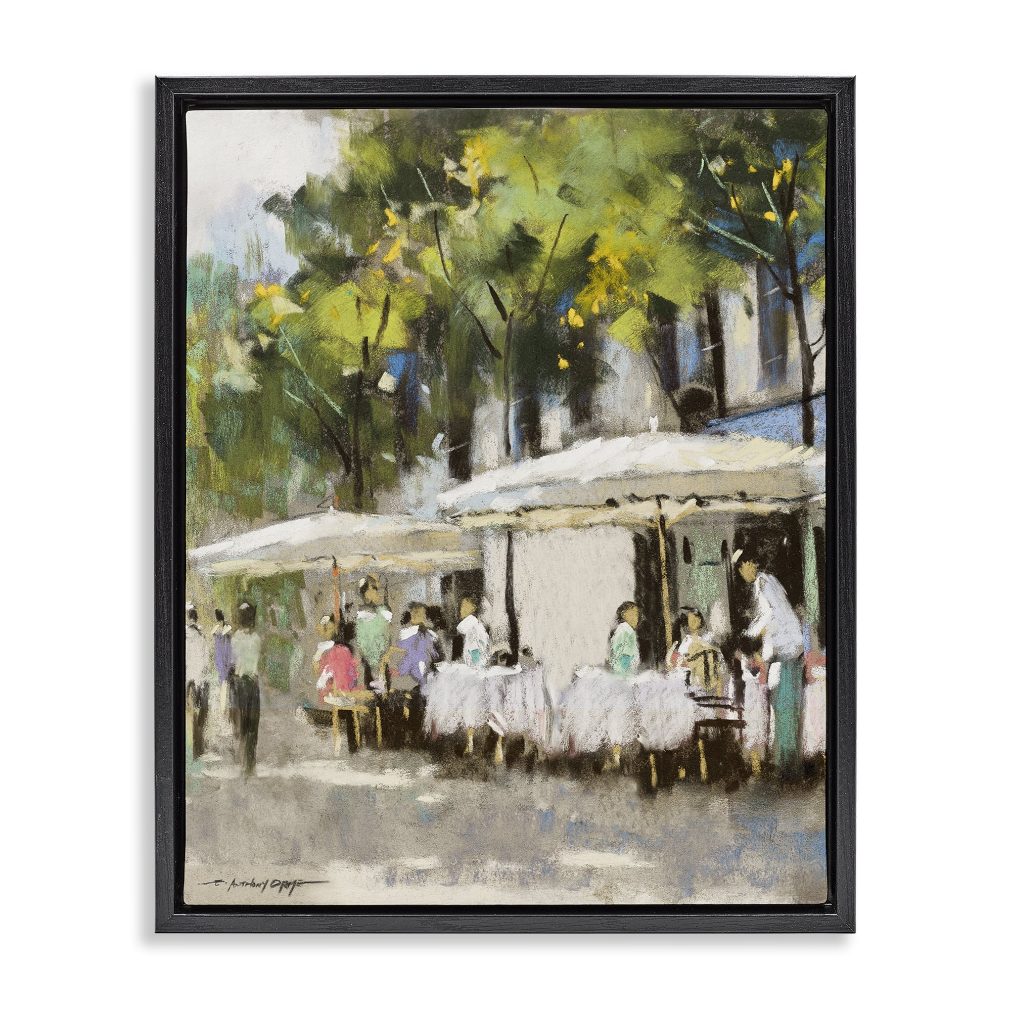 Stupell Industries Sunny Street Cafe Dining Black Framed Floater Canvas Wall Art, design by Anthony Orme