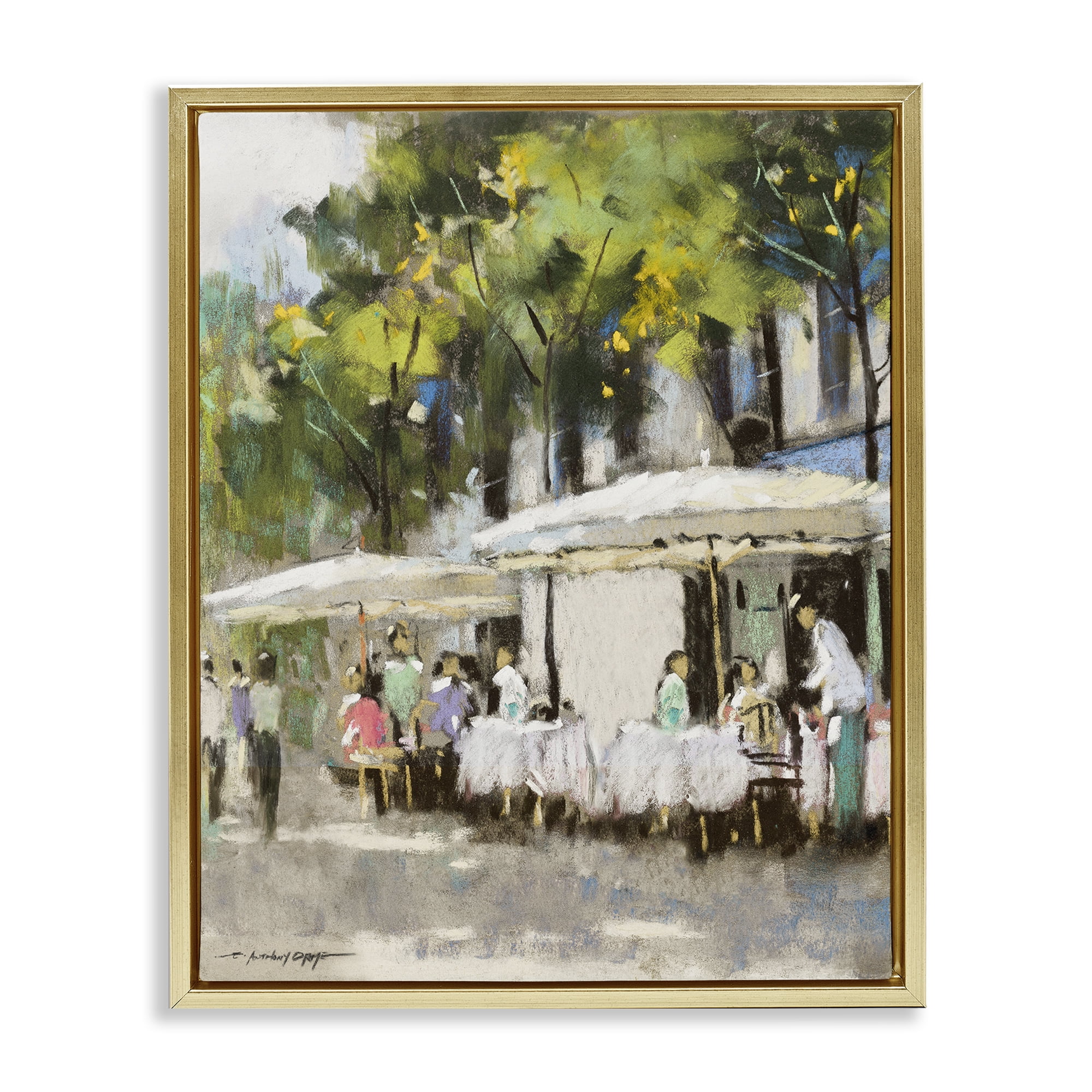 Stupell Industries Sunny Street Cafe Dining Gold Framed Floater Canvas Wall Art, design by Anthony Orme