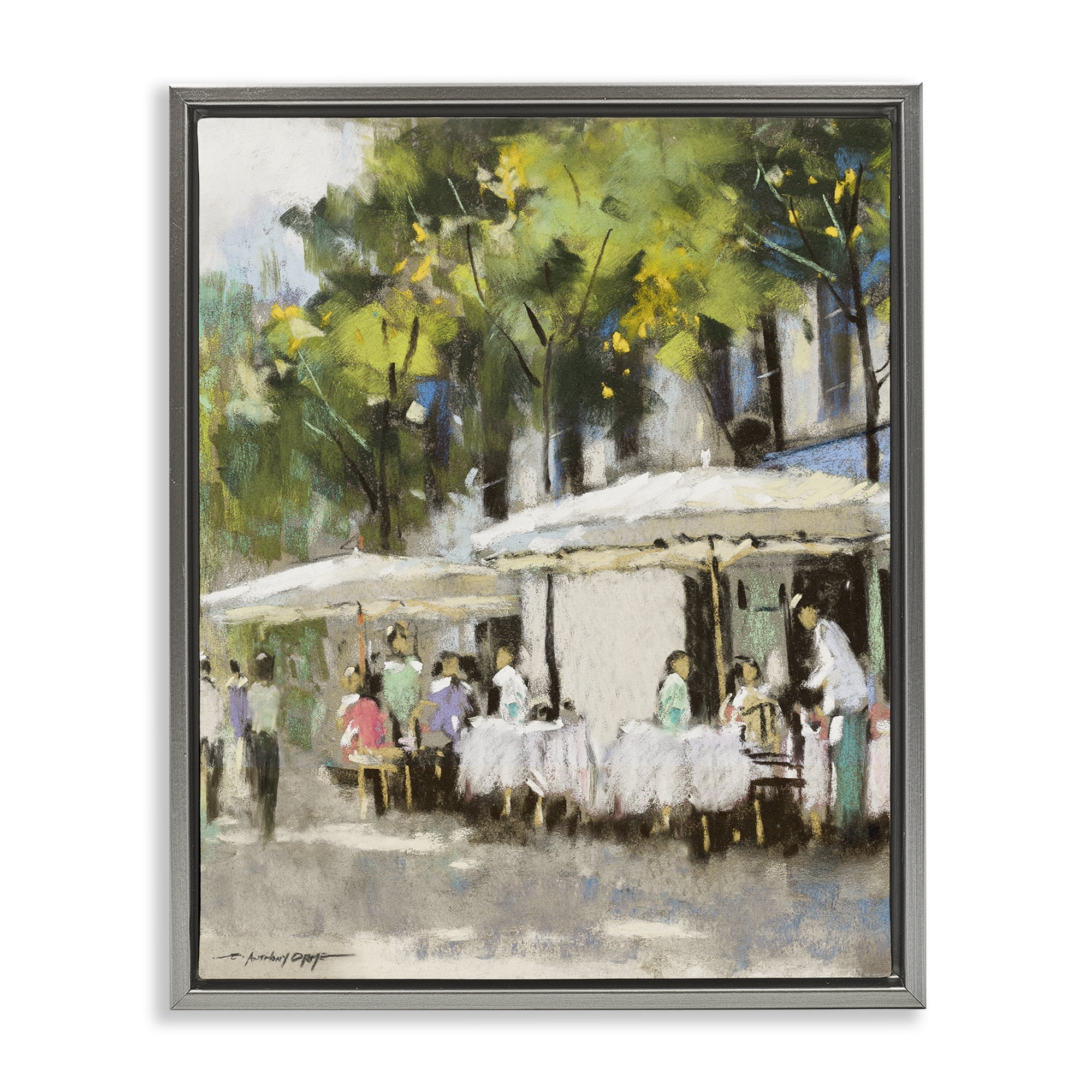 Stupell Industries Sunny Street Cafe Dining Gray Framed Floater Canvas Wall Art, design by Anthony Orme