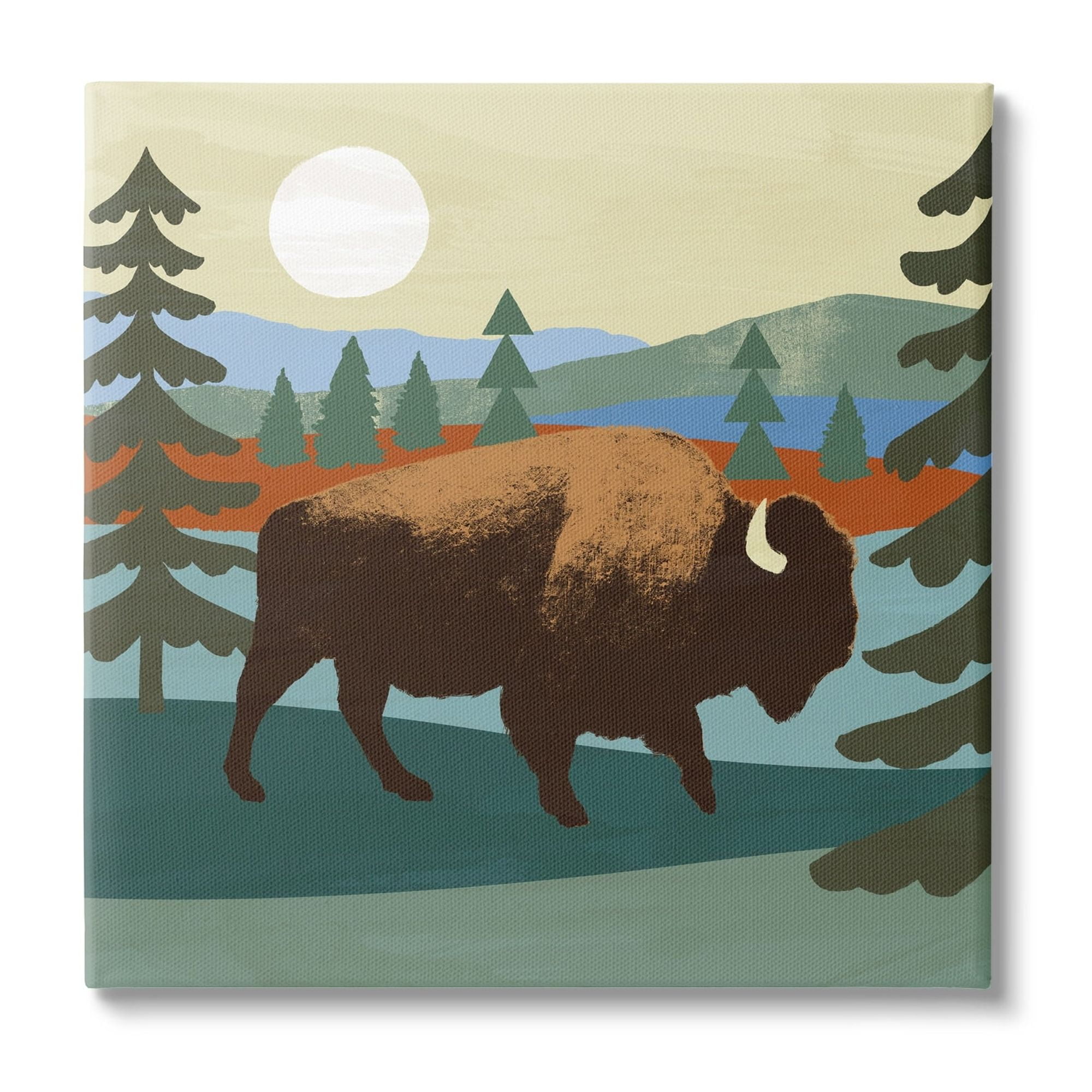 Stupell Industries Sunny Wild Bison Woodlands Lake Trees Collage , 17 x 17, Design by Victoria Barnes