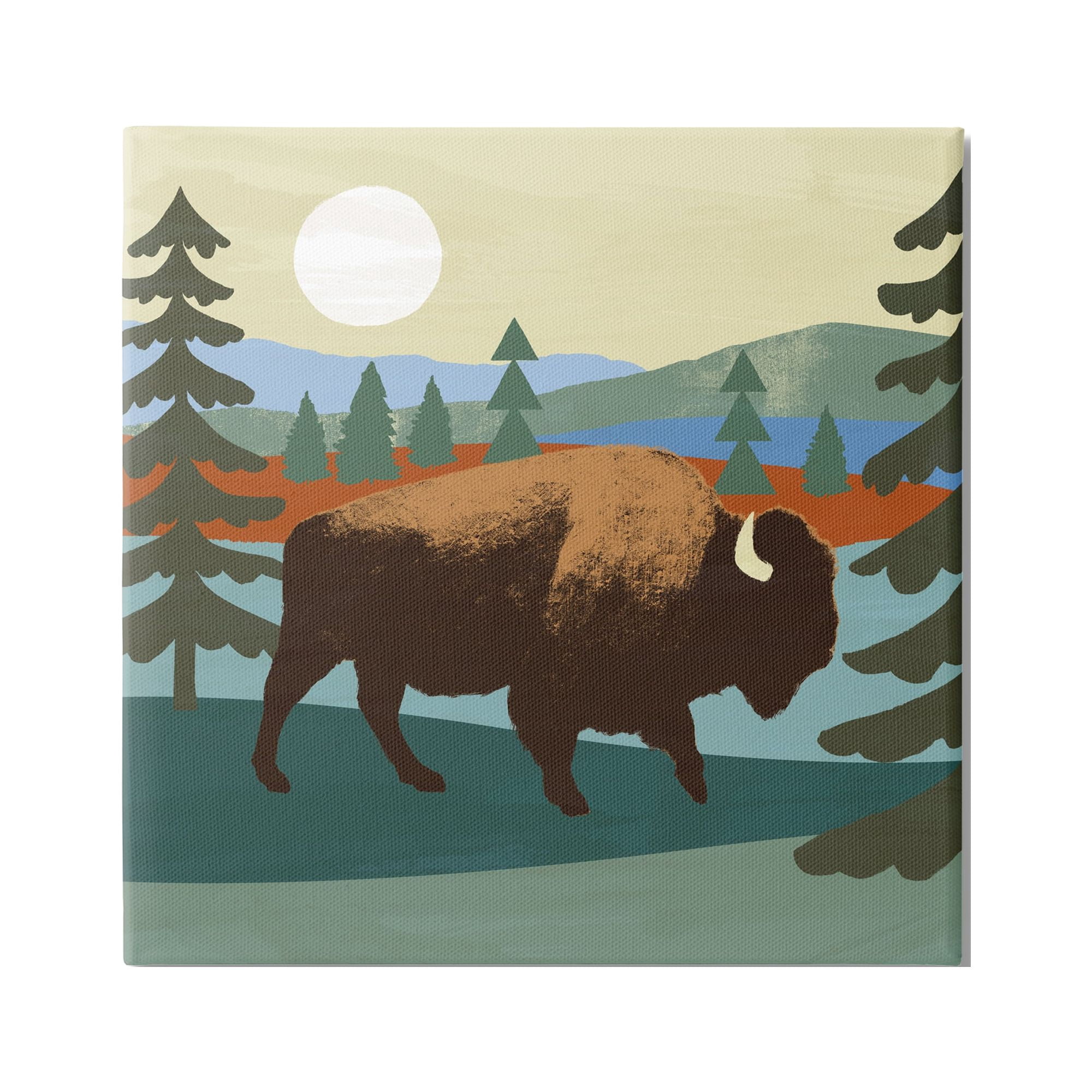Stupell Industries Sunny Wild Bison Woodlands Lake Trees Collage , 30 x 30, Design by Victoria Barnes