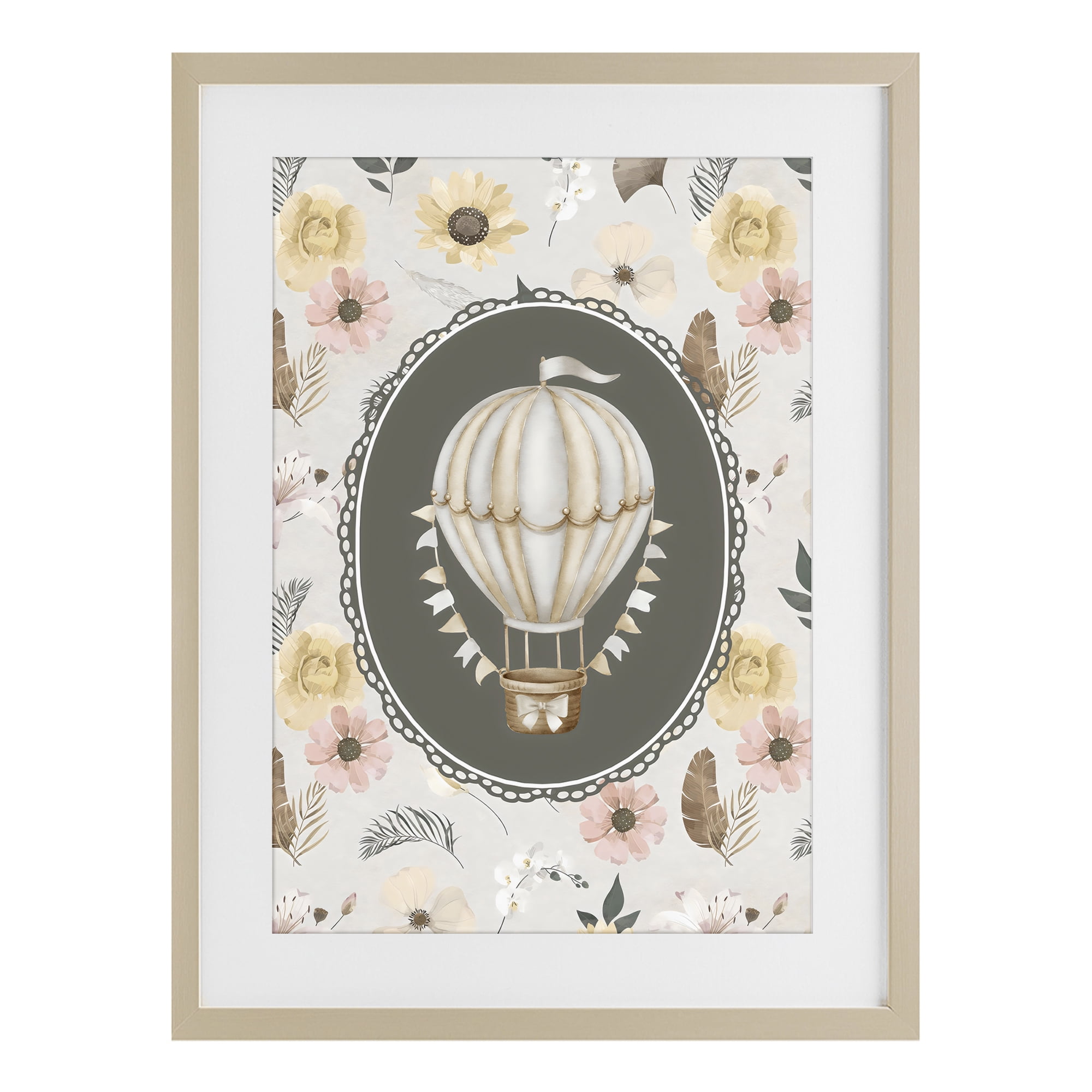 Stupell Industries Sunnyside Balloon over Florals Birch Framed Print Under Glass, design by Ink Drop Loft