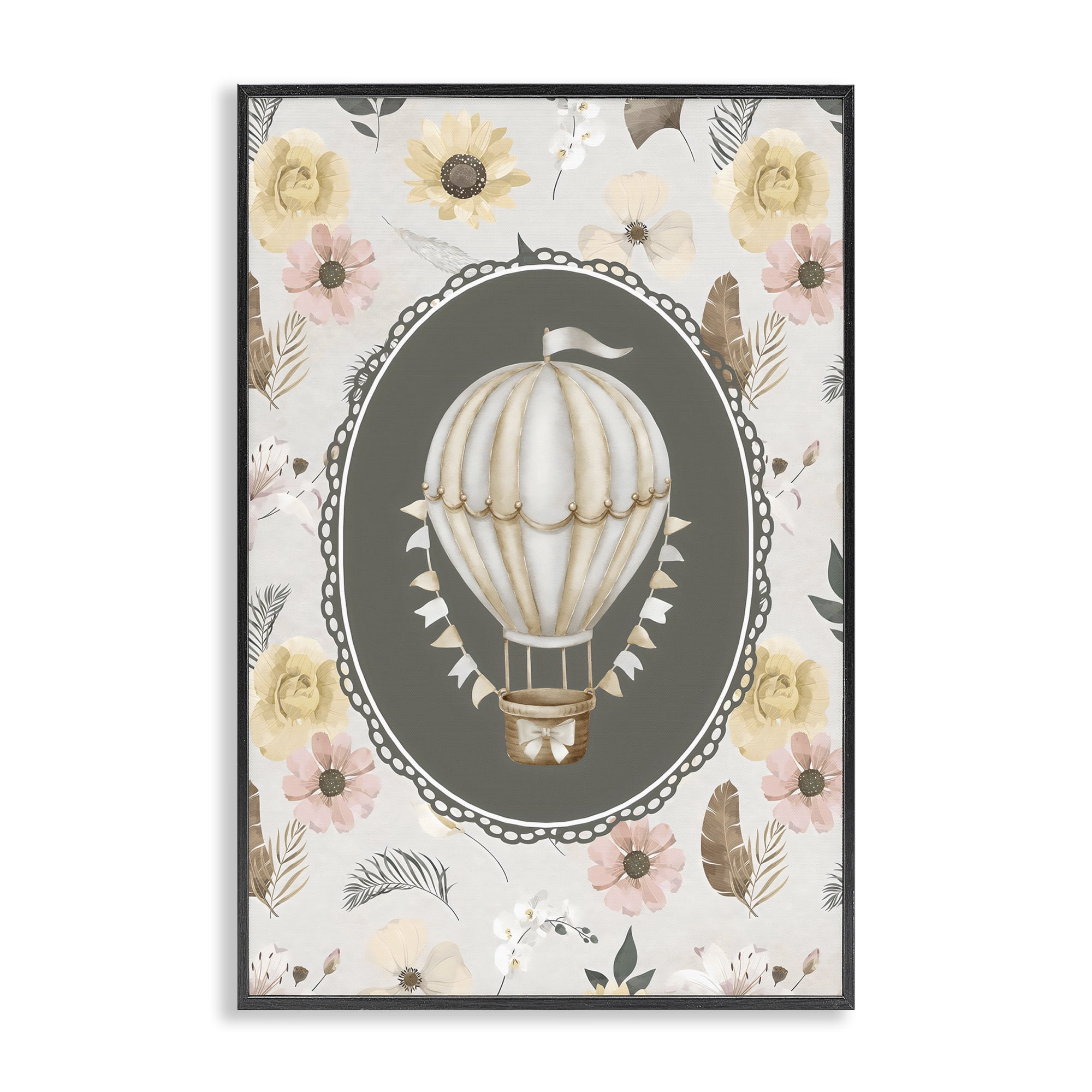 Stupell Industries Sunnyside Balloon over Florals Black Framed Giclee Art, design by Ink Drop Loft
