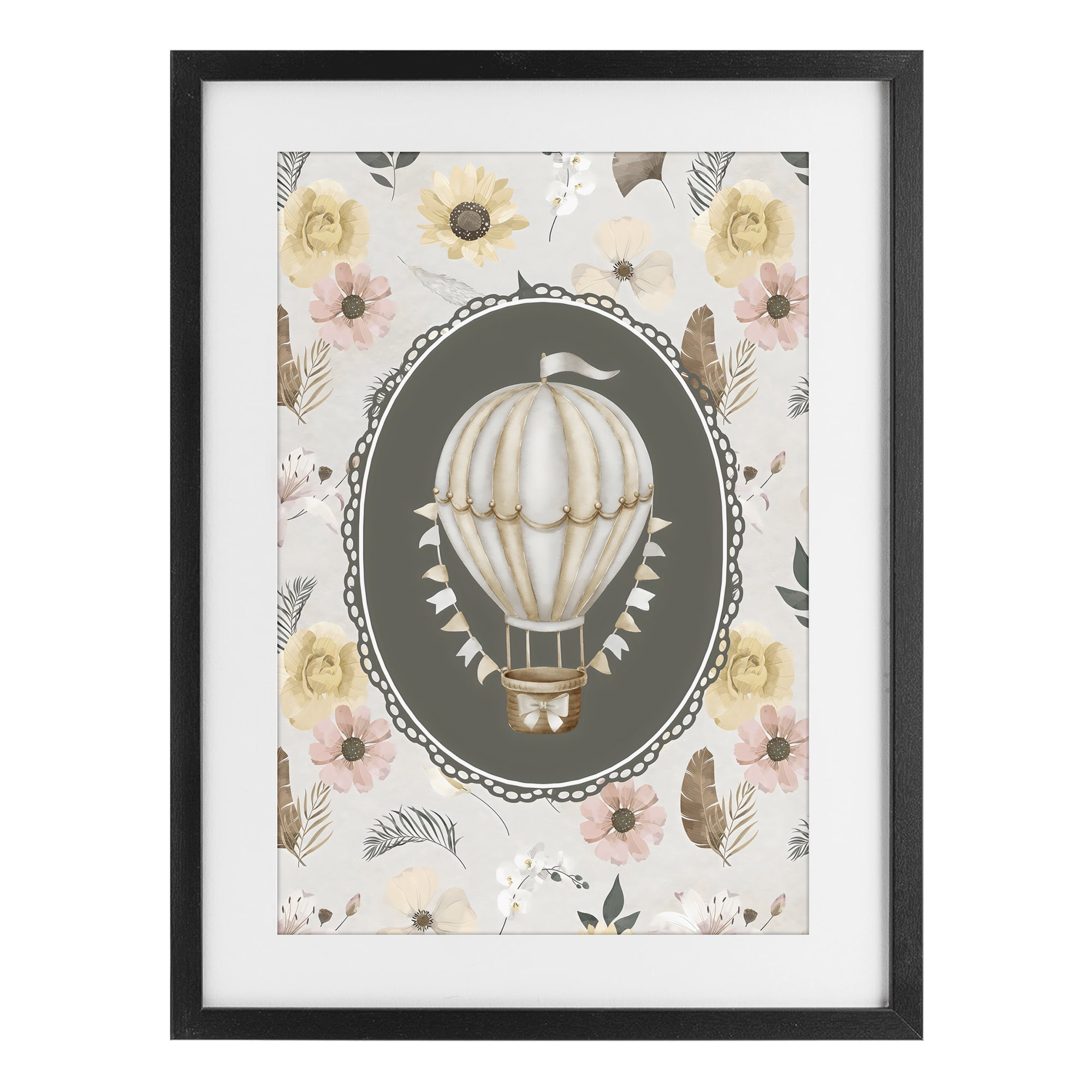 Stupell Industries Sunnyside Balloon over Florals Black Framed Print Under Glass, design by Ink Drop Loft