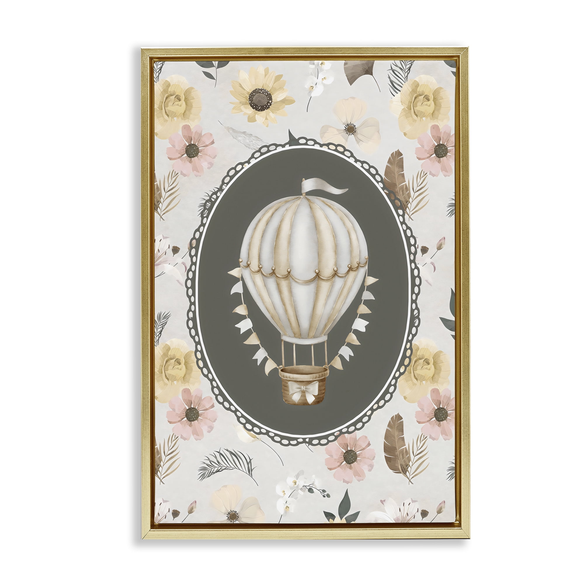 Stupell Industries Sunnyside Balloon over Florals Gold Framed Floater Canvas Wall Art, design by Ink Drop Loft