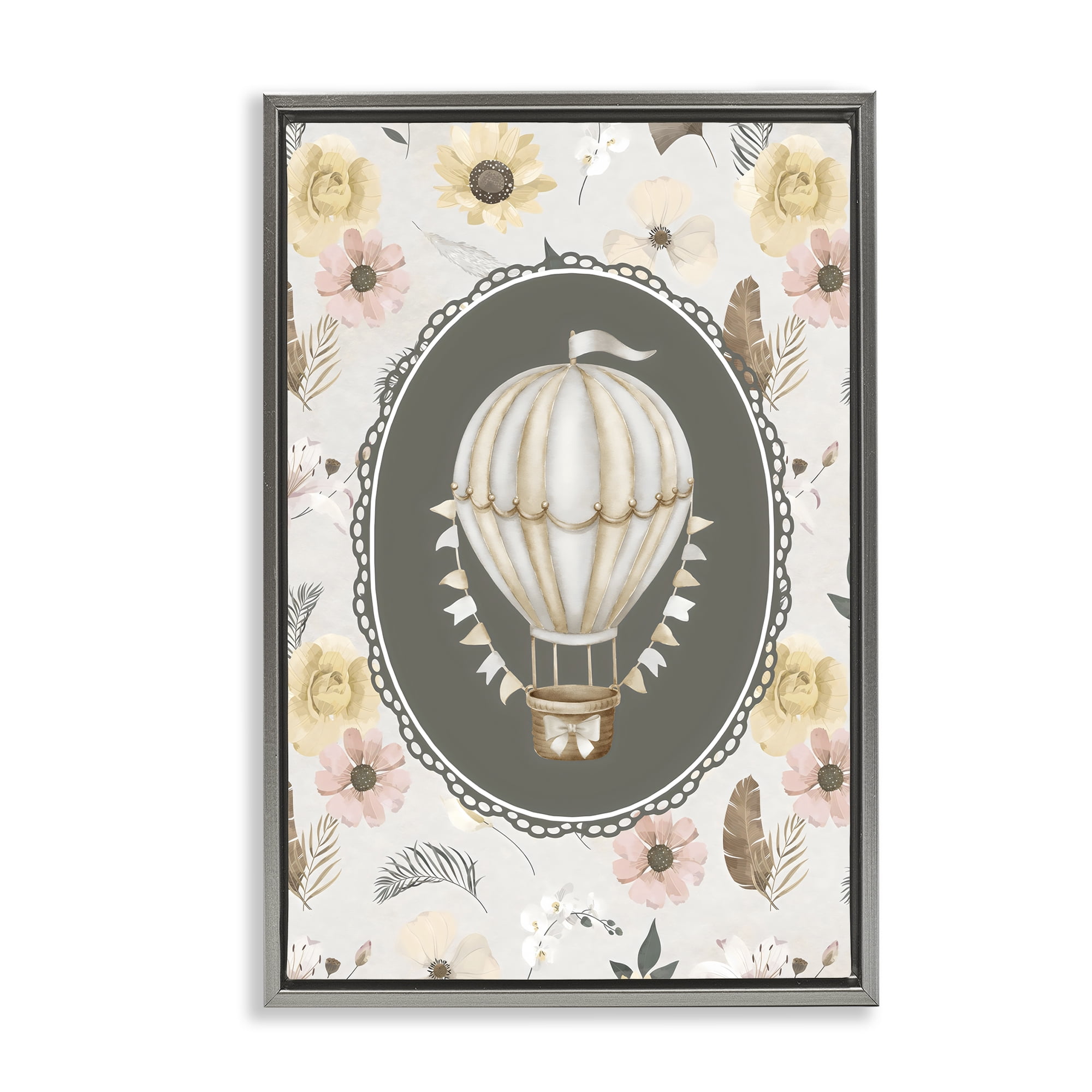 Stupell Industries Sunnyside Balloon over Florals Gray Framed Floater Canvas Wall Art, design by Ink Drop Loft