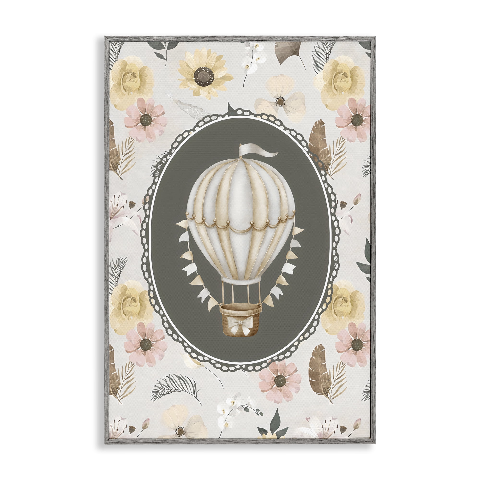 Stupell Industries Sunnyside Balloon over Florals Gray Framed Giclee Art, design by Ink Drop Loft