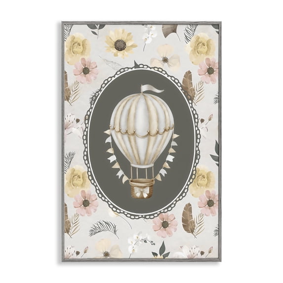 Stupell Industries Cottage Sunnyside Balloon over Florals Gray Framed Giclee Art, 16 x 24, by Ink Drop Loft