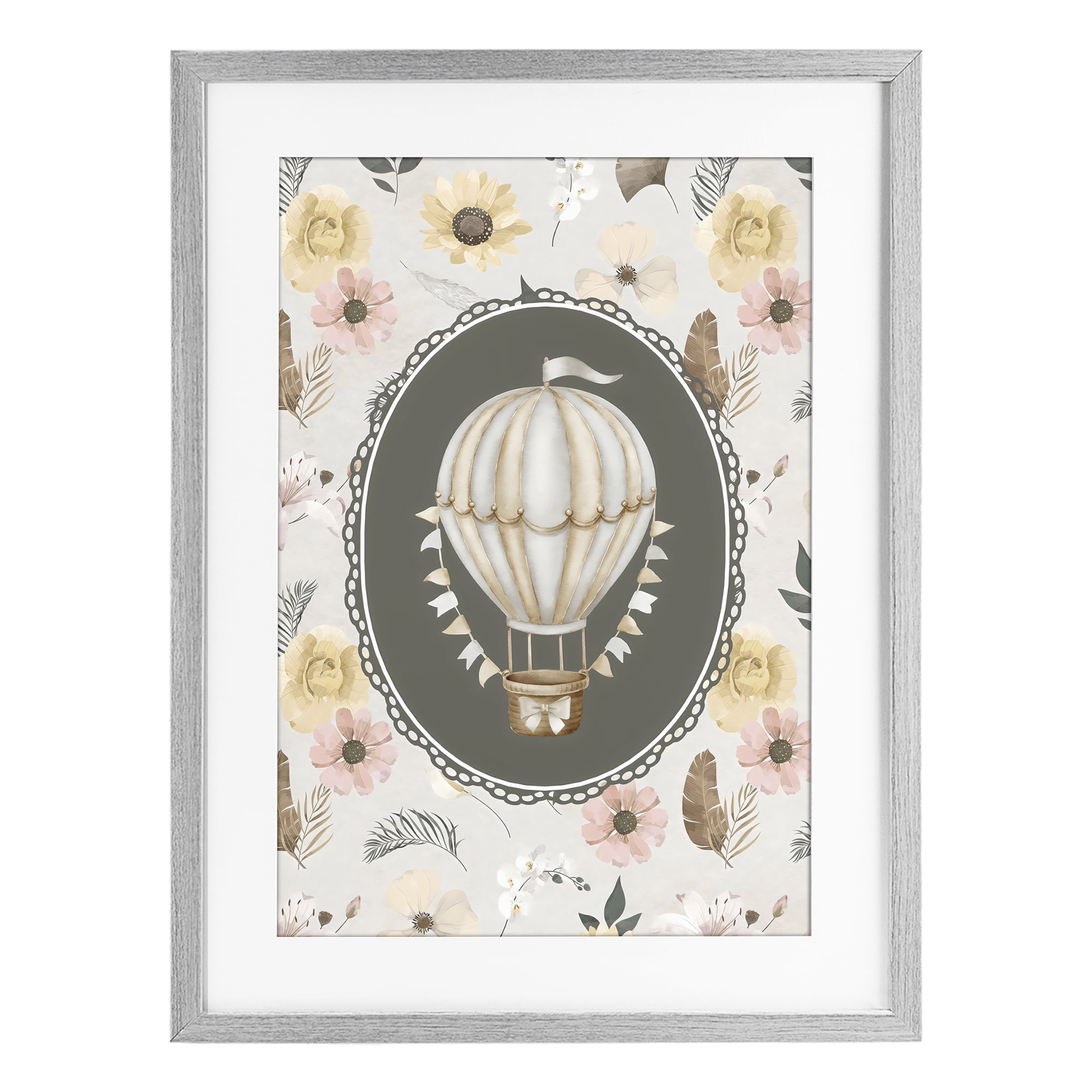 Stupell Industries Sunnyside Balloon over Florals Gray Framed Print Under Glass, design by Ink Drop Loft